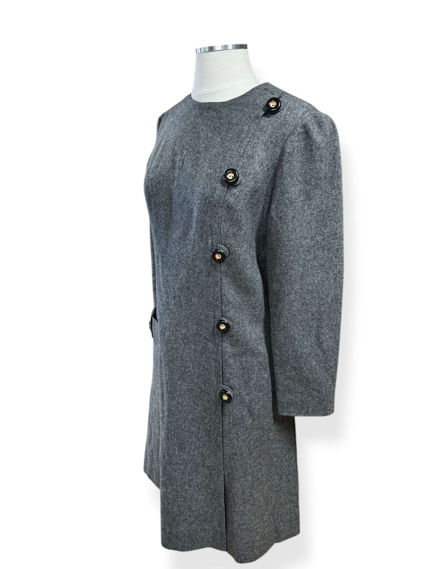 Side view of 1950s Bardley Grey Felted Wool Dress L