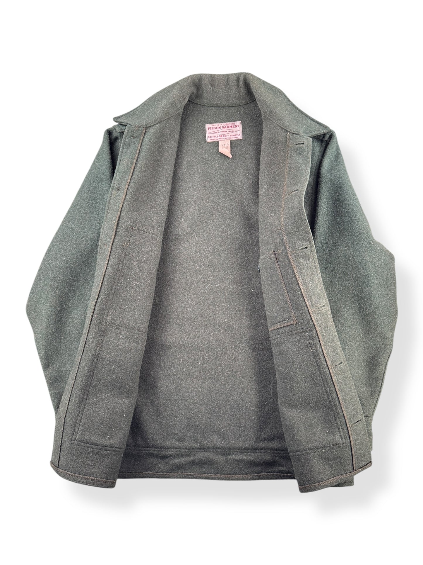 Inside of Vintage Filson Forest Green Mackinaw Wool Cruiser Jacket SZ 44