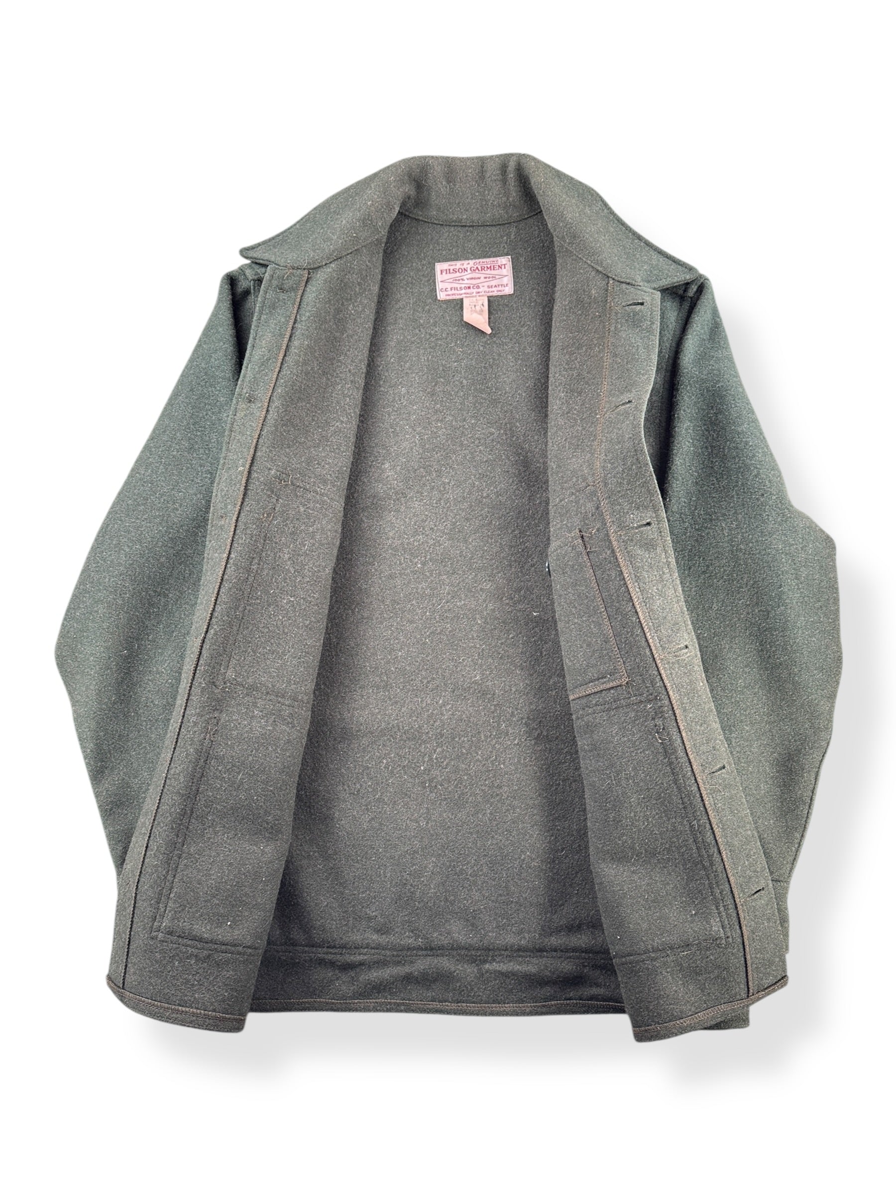 Inside of Vintage Filson Forest Green Mackinaw Wool Cruiser Jacket SZ 44