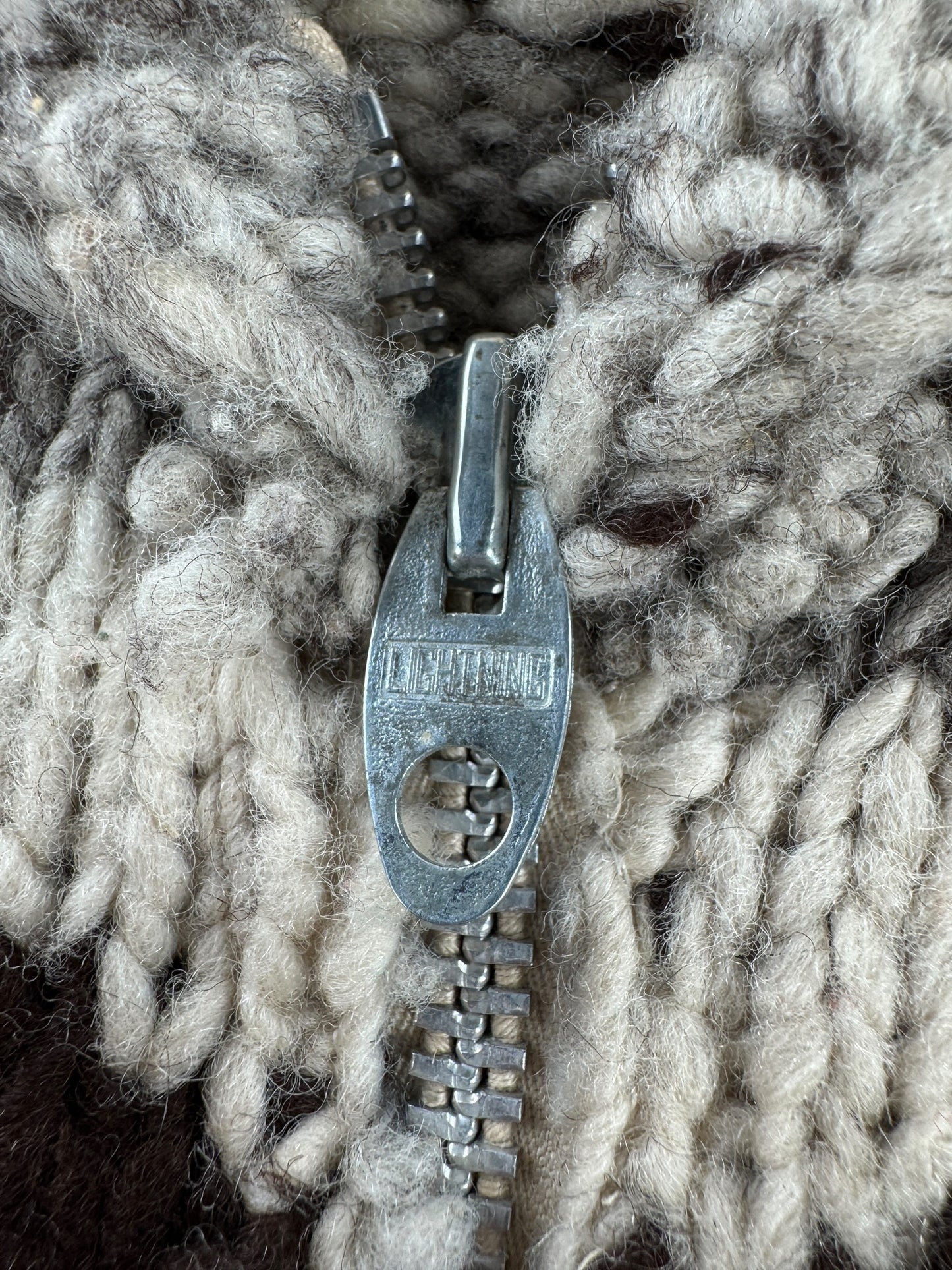 Zipper on Vintage Handmade Cowichan Style Sweater SZ S