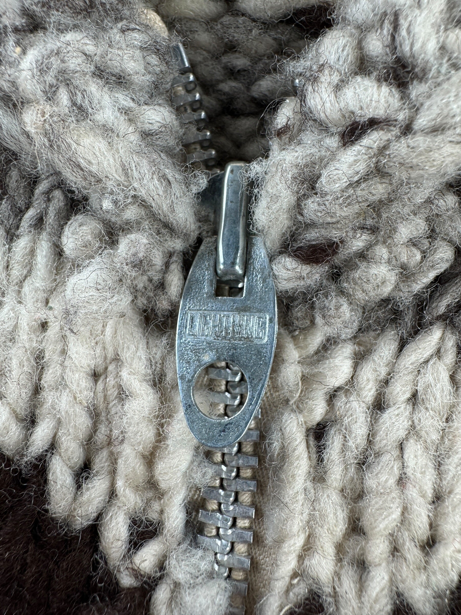 Zipper on Vintage Handmade Cowichan Style Sweater SZ S