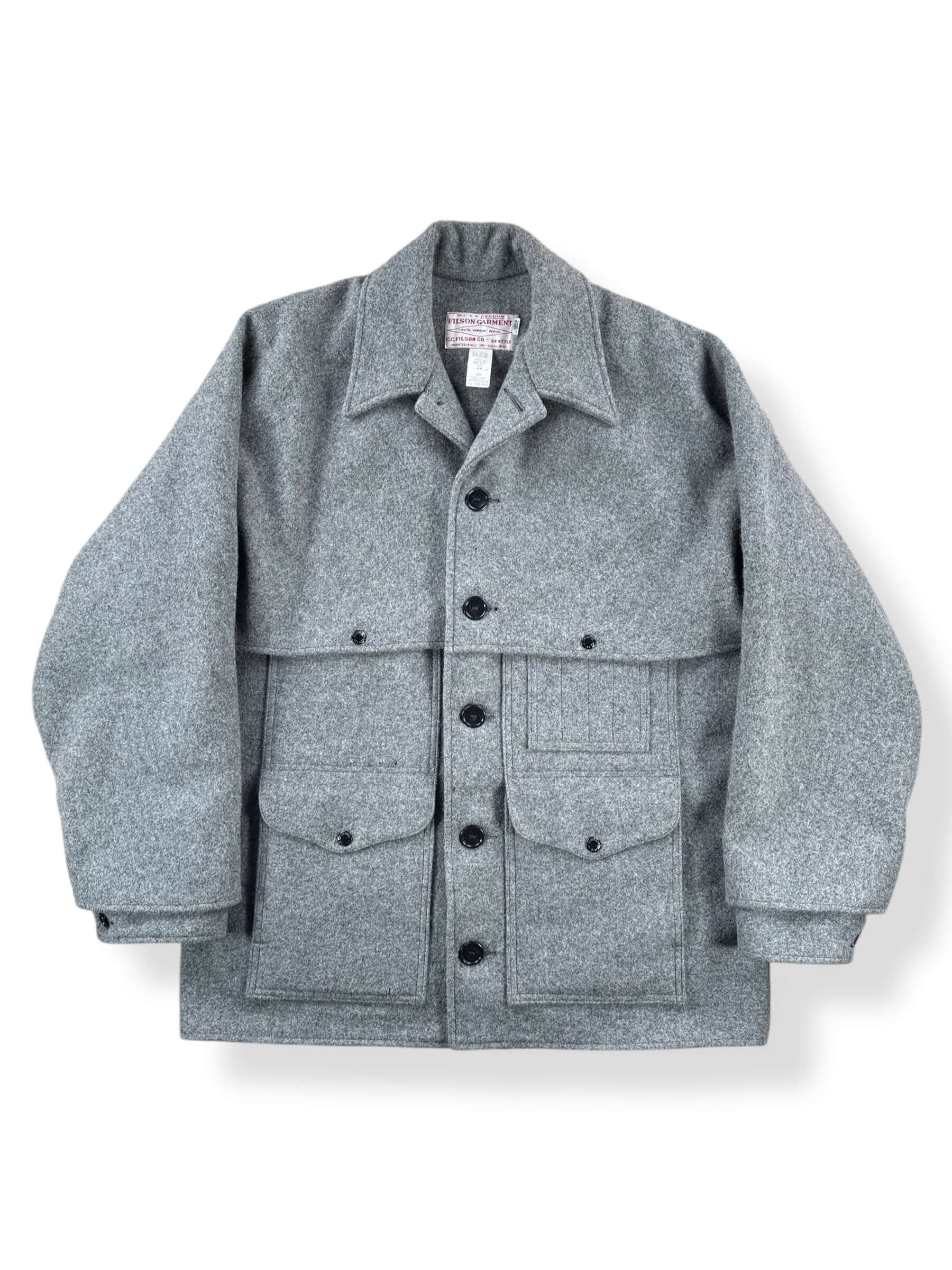 Front of Vintage Filson Grey Double Mackinaw Coat SZ 44