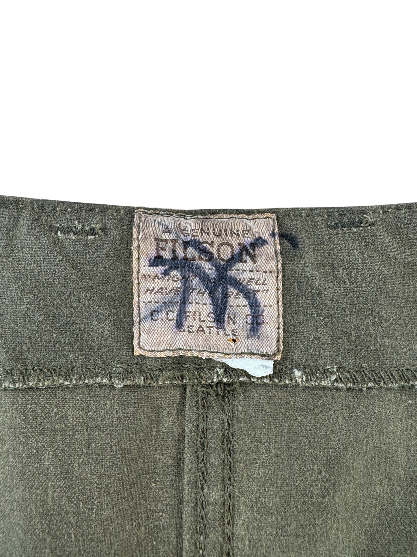 Tag on Vintage 90s Filson Tin Cloth Hunting Vest SZ L