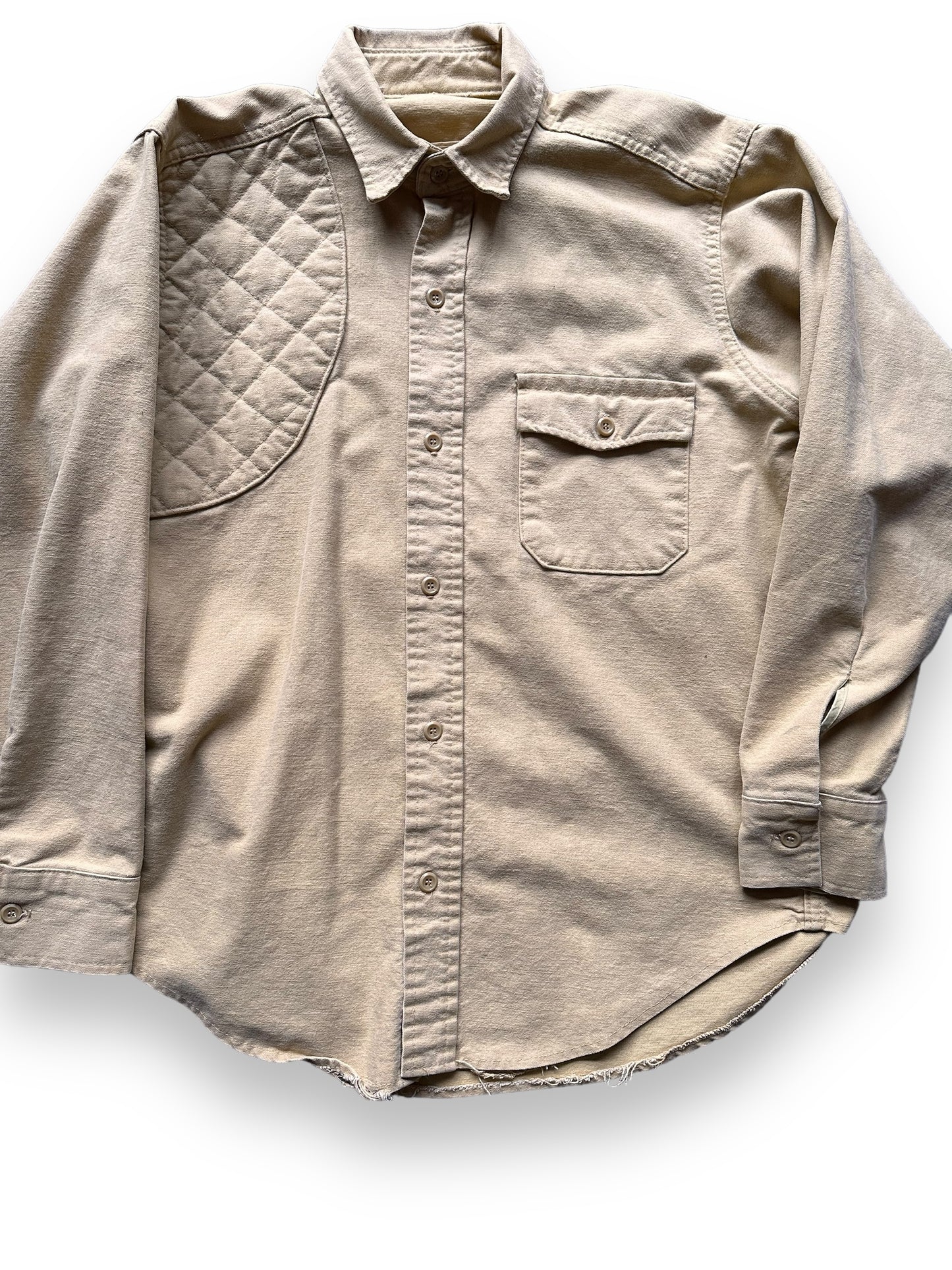 Front Detail on Vintage Chamois Shooting Shirt SZ L |  Barn Owl Vintage Goods | Vintage Workwear Seattle