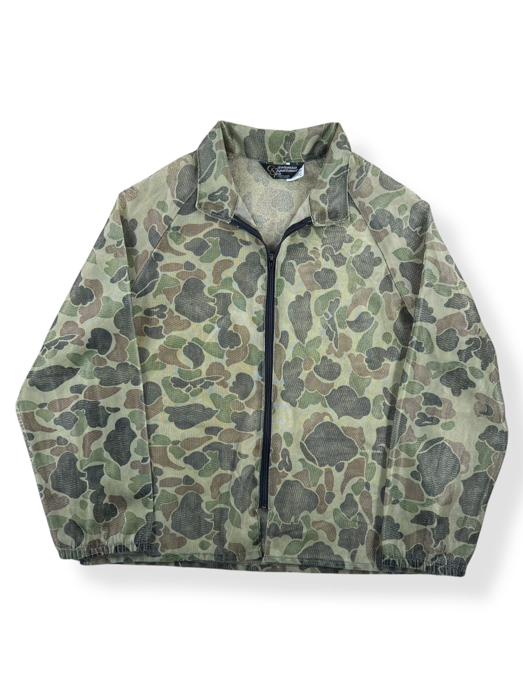 Front of Vintage Columbia Bug Mesh Camo Jacket SZ XL