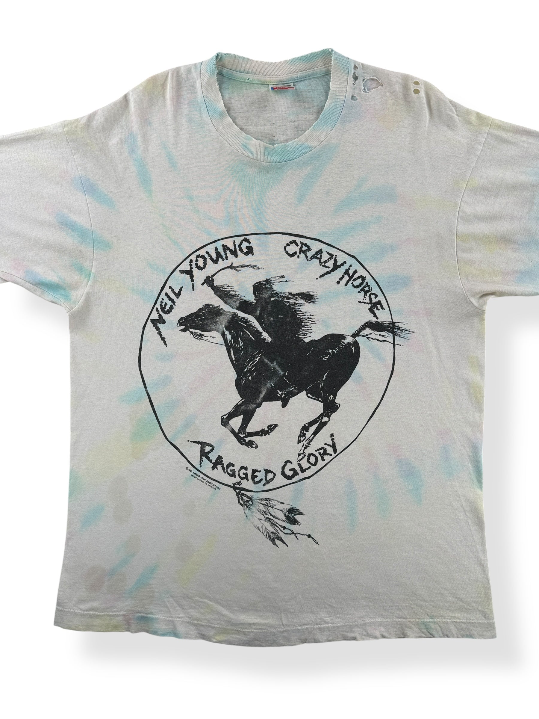Front Close Up of Vintage Neil Young Ragged Glory Tie Dye Tee SZ XL