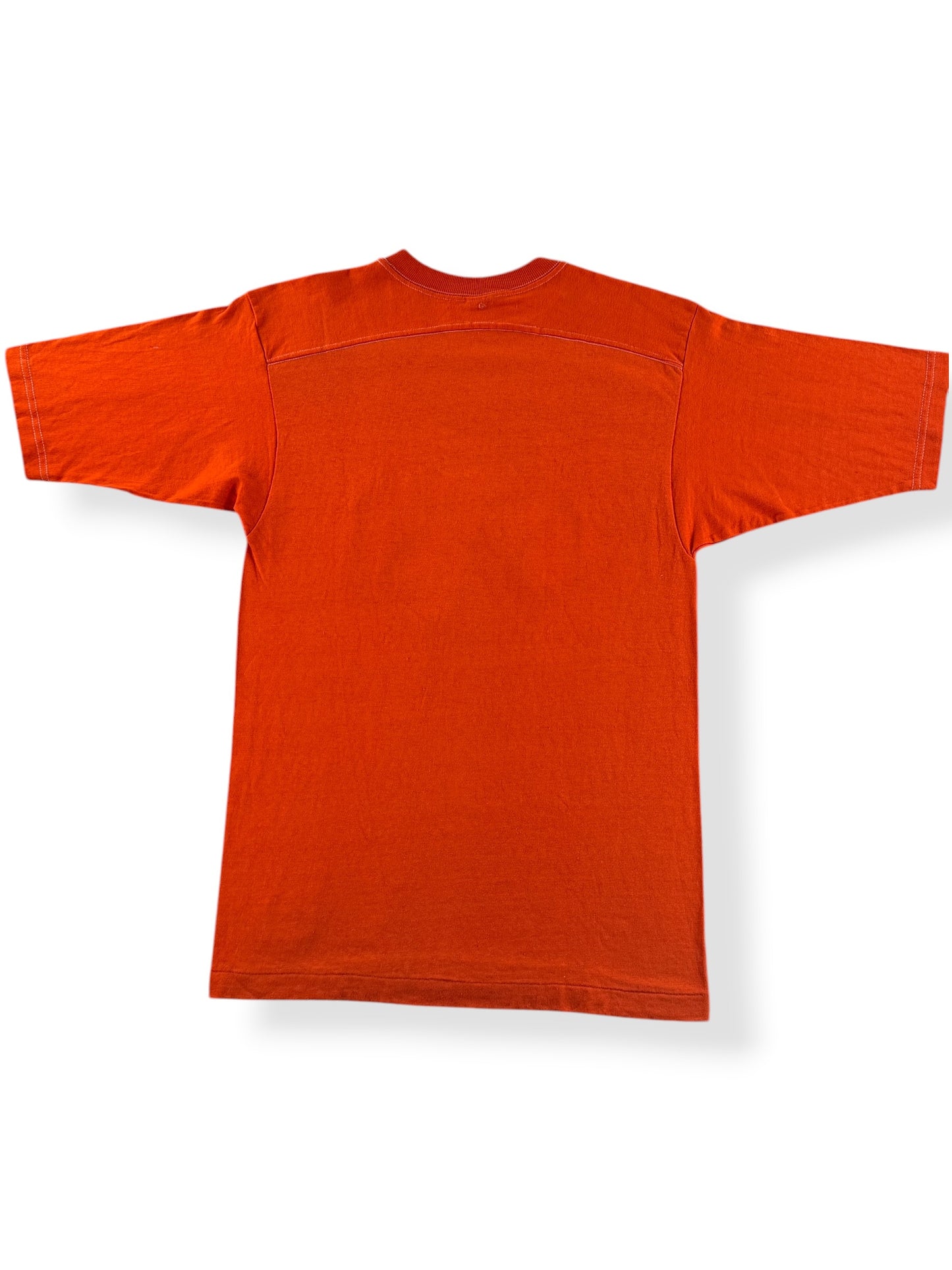 Back of Vintage Orange Champion Blue Bar Built to Handle Anything Harley Tee SZ L (Fits M)