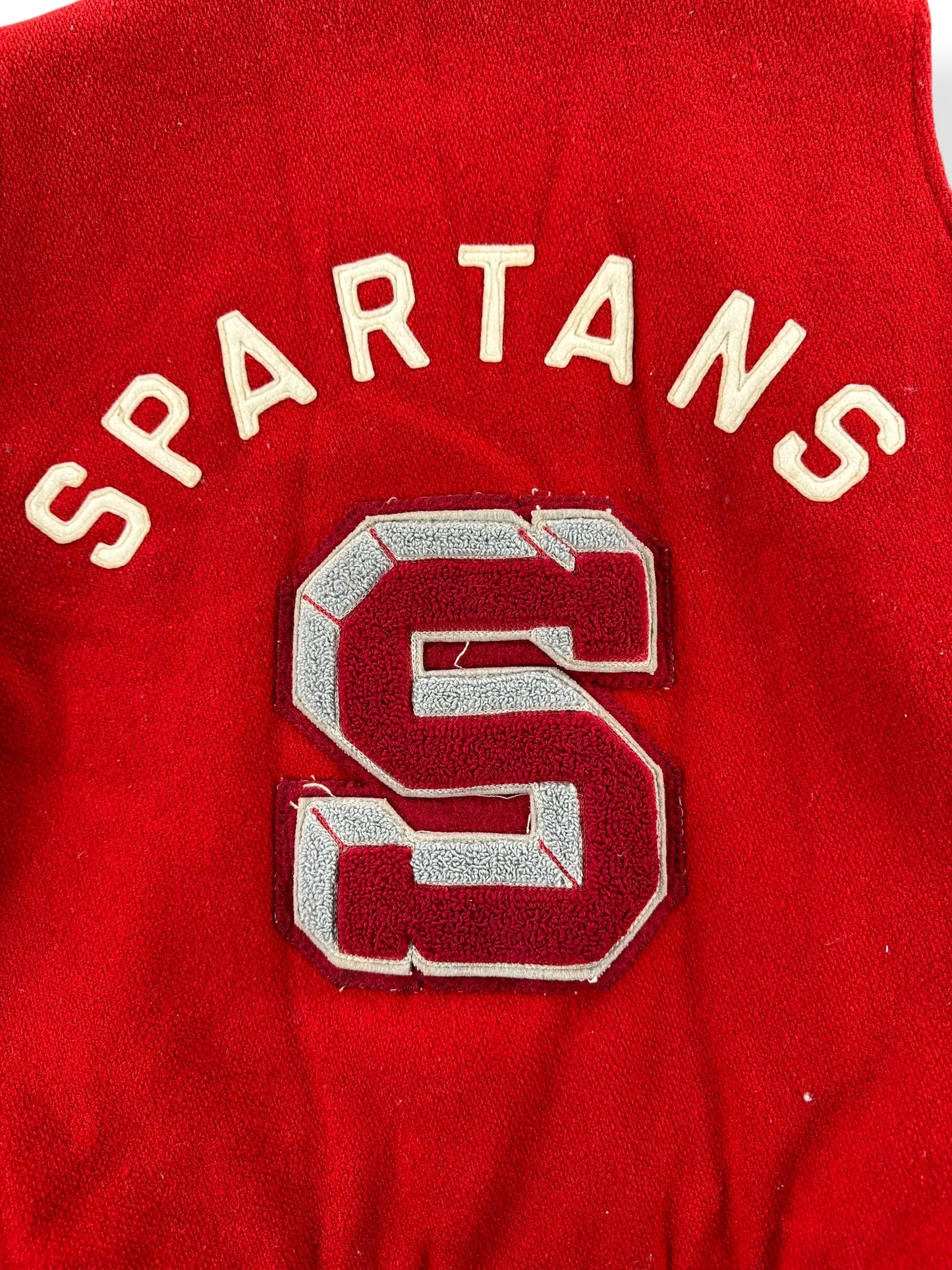 Back Close Up of Vintage Spartans Varsity Jacket SZ L
