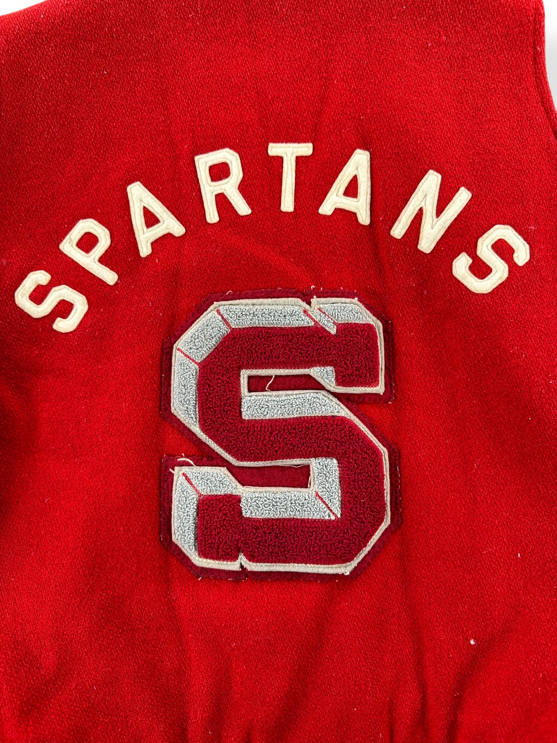 Back Close Up of Vintage Spartans Varsity Jacket SZ L
