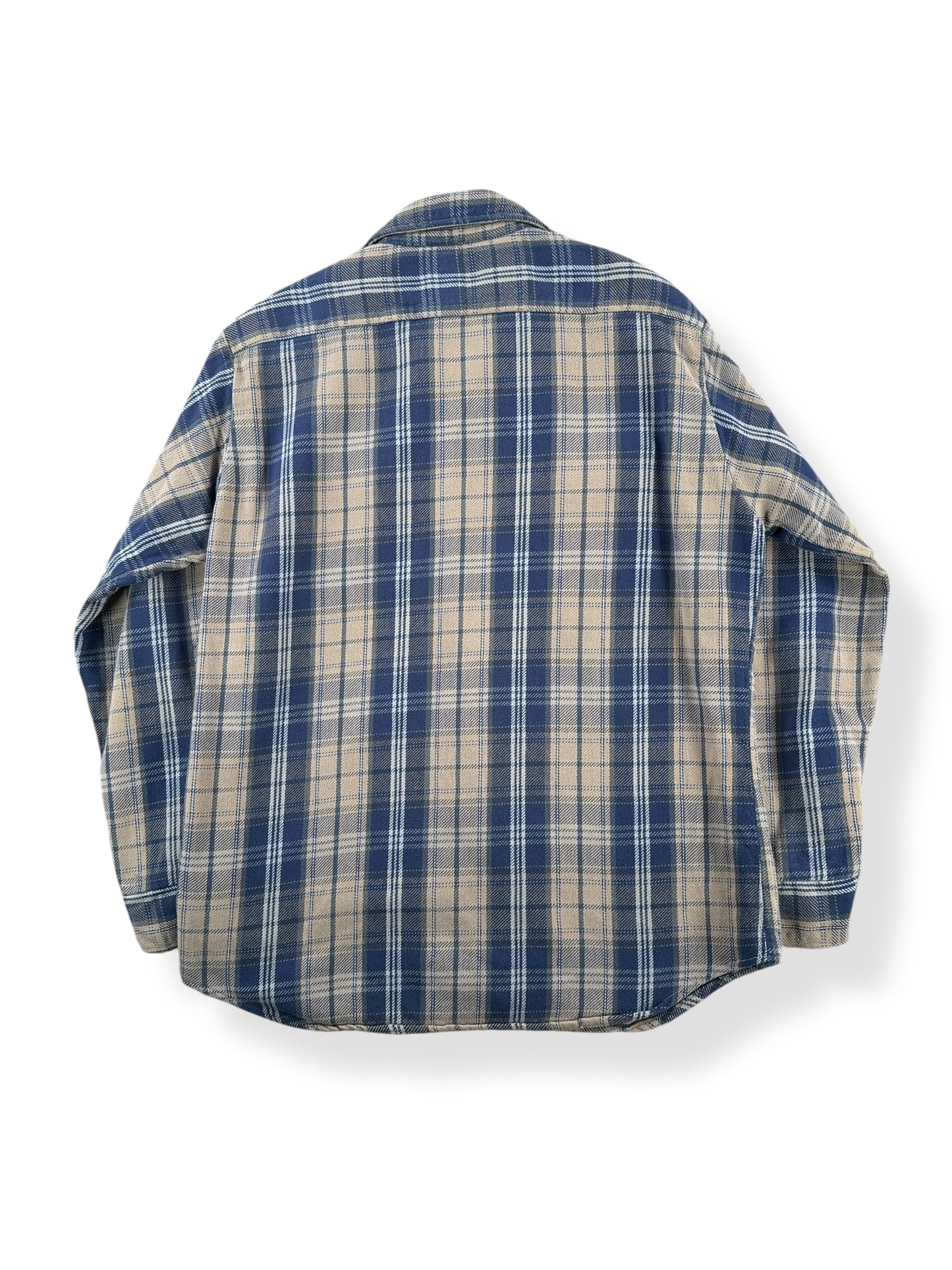 Back of Vintage The Alaskan Beige and Navy Cotton Flannel SZ M