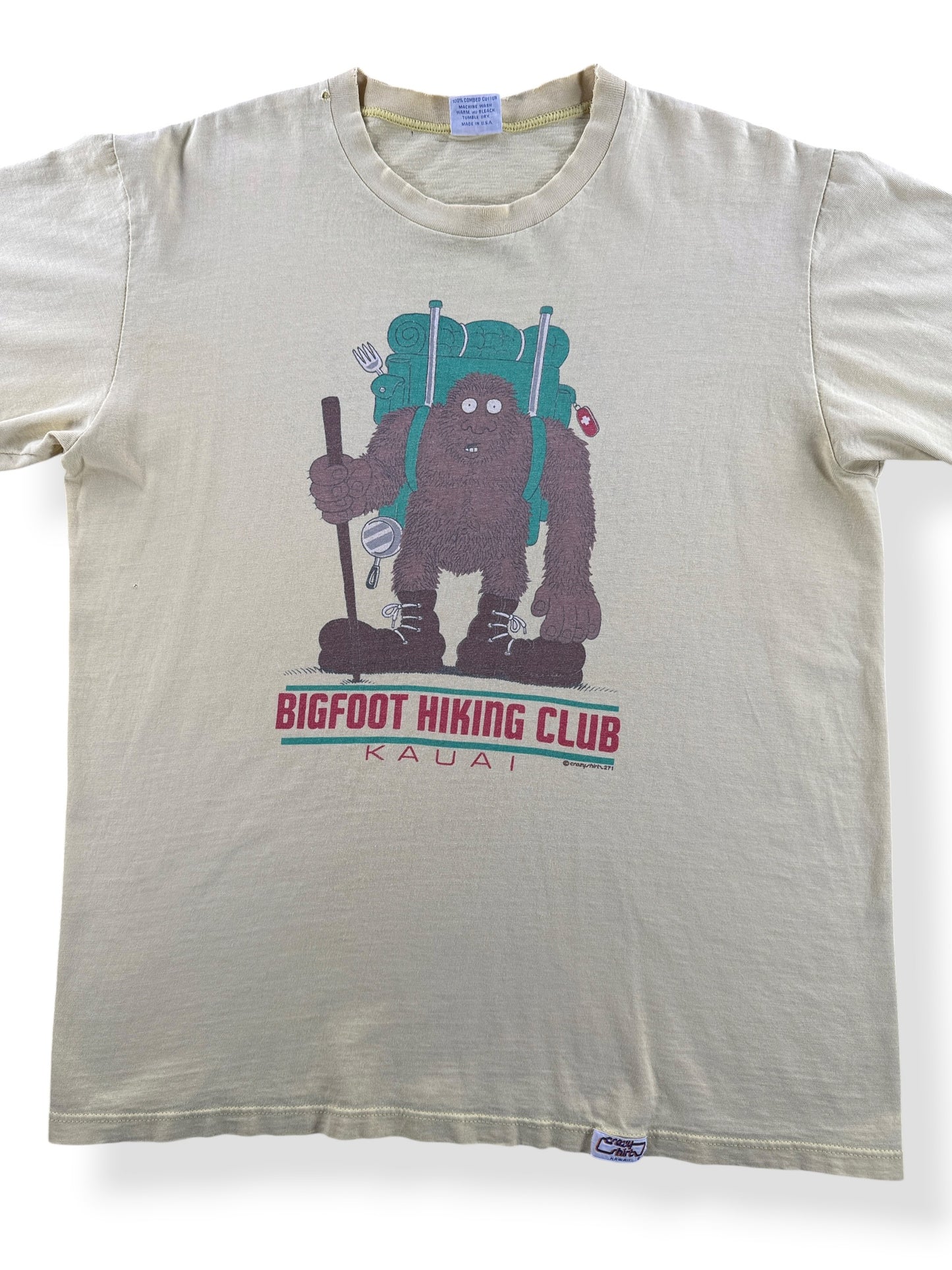 Front Close Up of Vintage Big Foot Hiking Club Tee SZ L