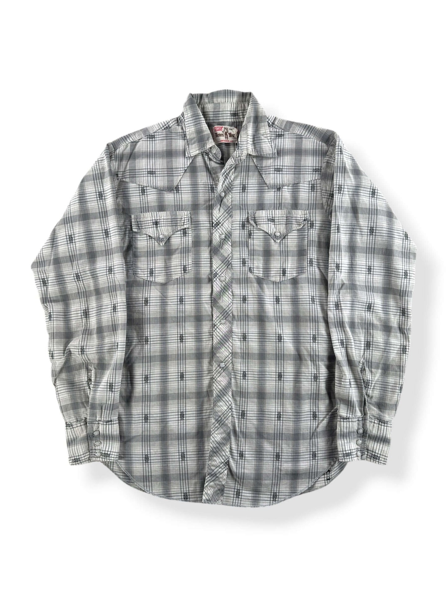 Front of Vintage Grey Levis Dan River Pearl Snap SZ M