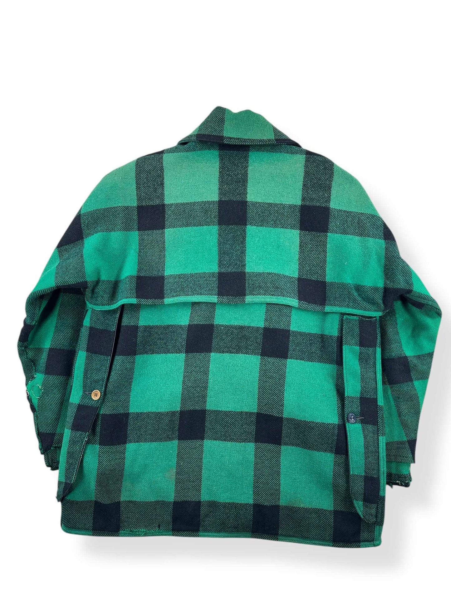 Back of Vintage Hirsch Weis Green Plaid Cape Coat SZ M