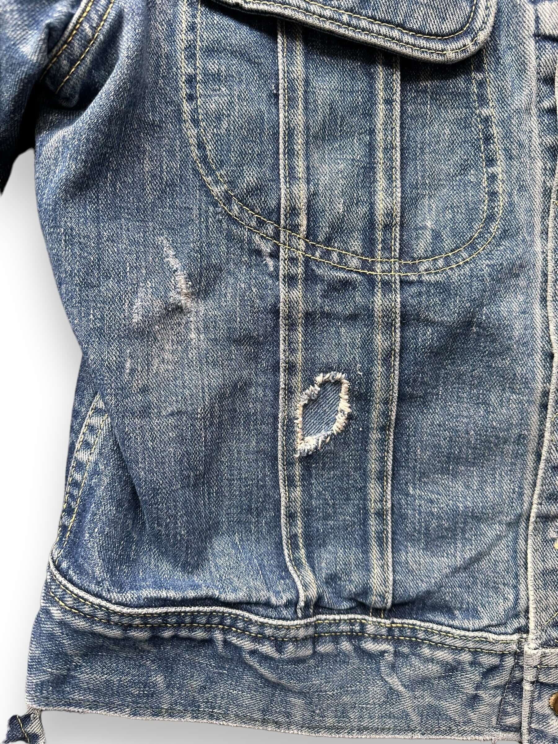 Repairs on Lower Front Left View on Vintage Lee 101-J Denim Jacket SZ 40 | Vintage Denim Workwear Seattle