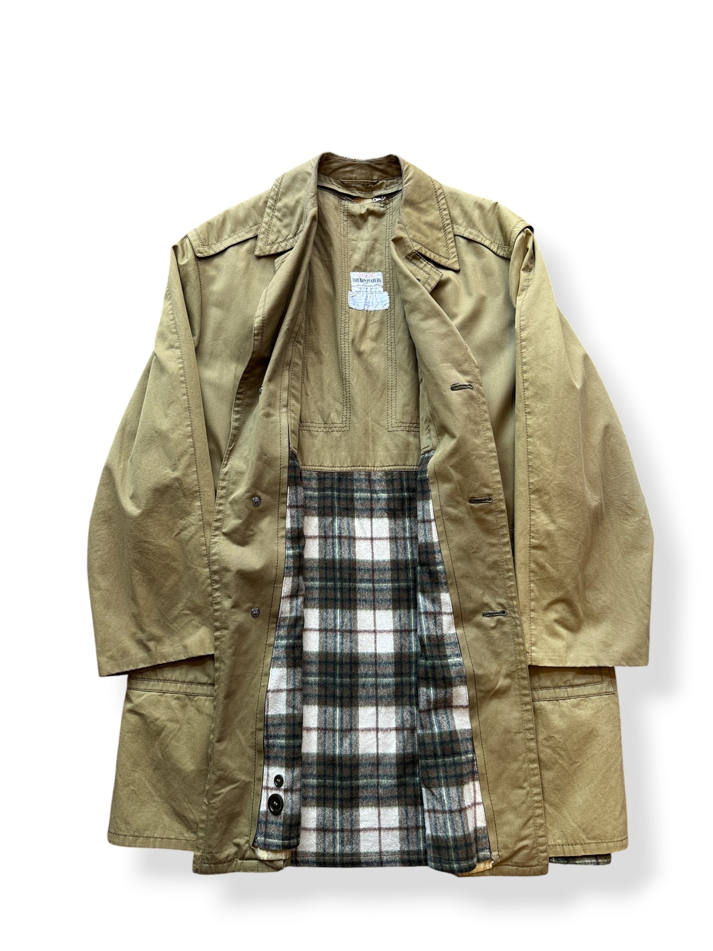Inside of Vintage 70s Bon Marche Trench Coat SZ XL