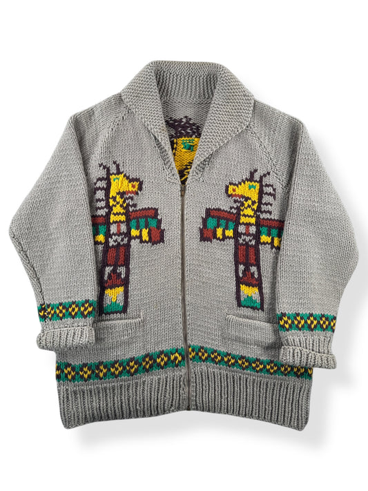 Front of Vintage Totem Pole Cowichan Style Sweater SZ XL