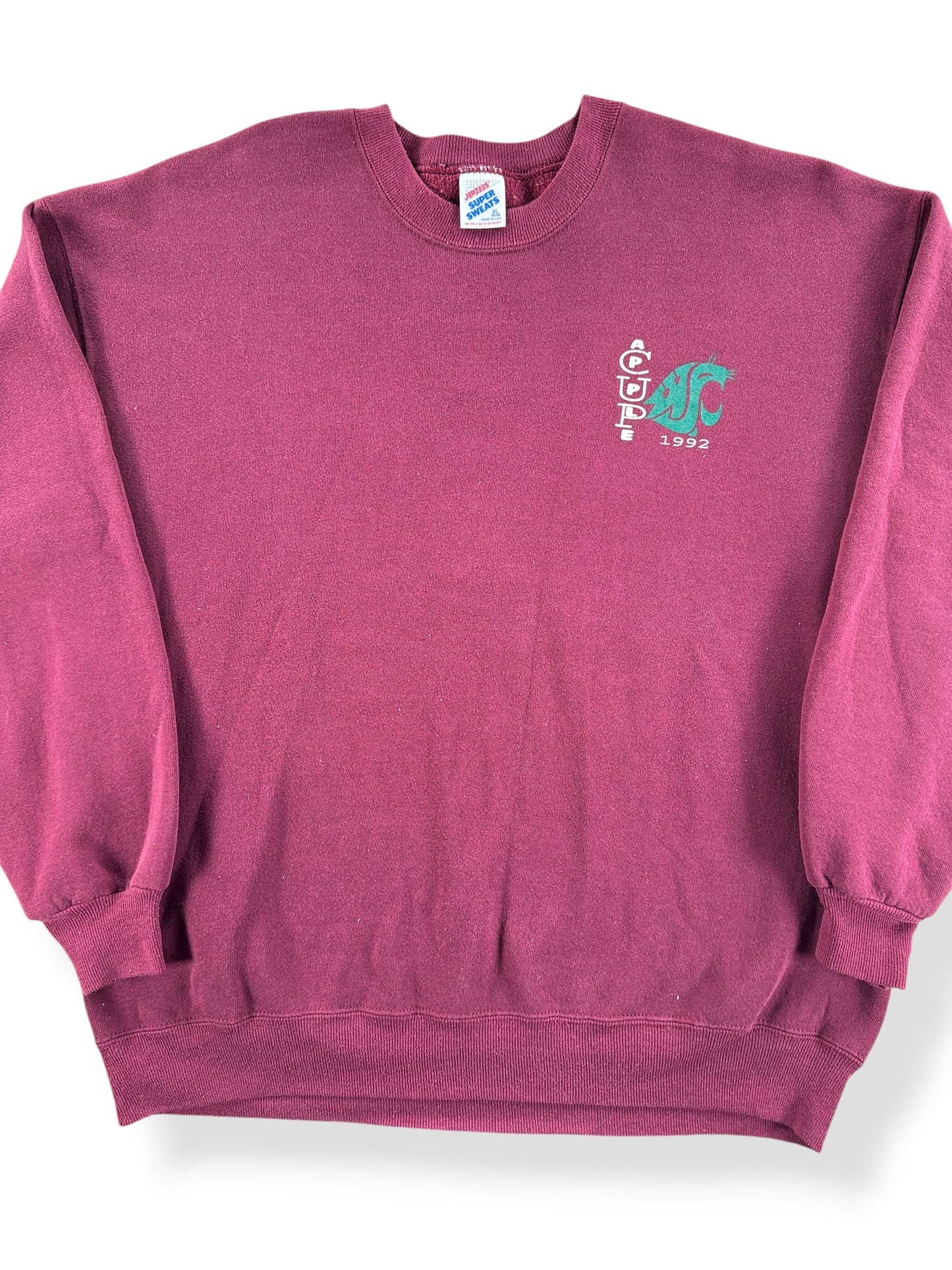 Front Close Up of Vintage 1992 Cougars Apple Cup Crewneck SZ XL (Fits L)