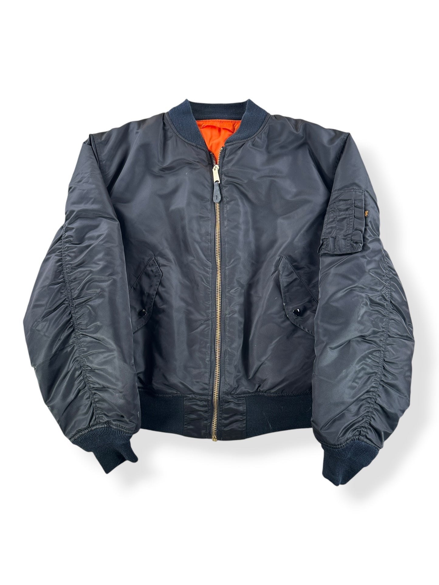 Front of Black Alpha Industries MA-1 Bomber Jacket SZ XXL