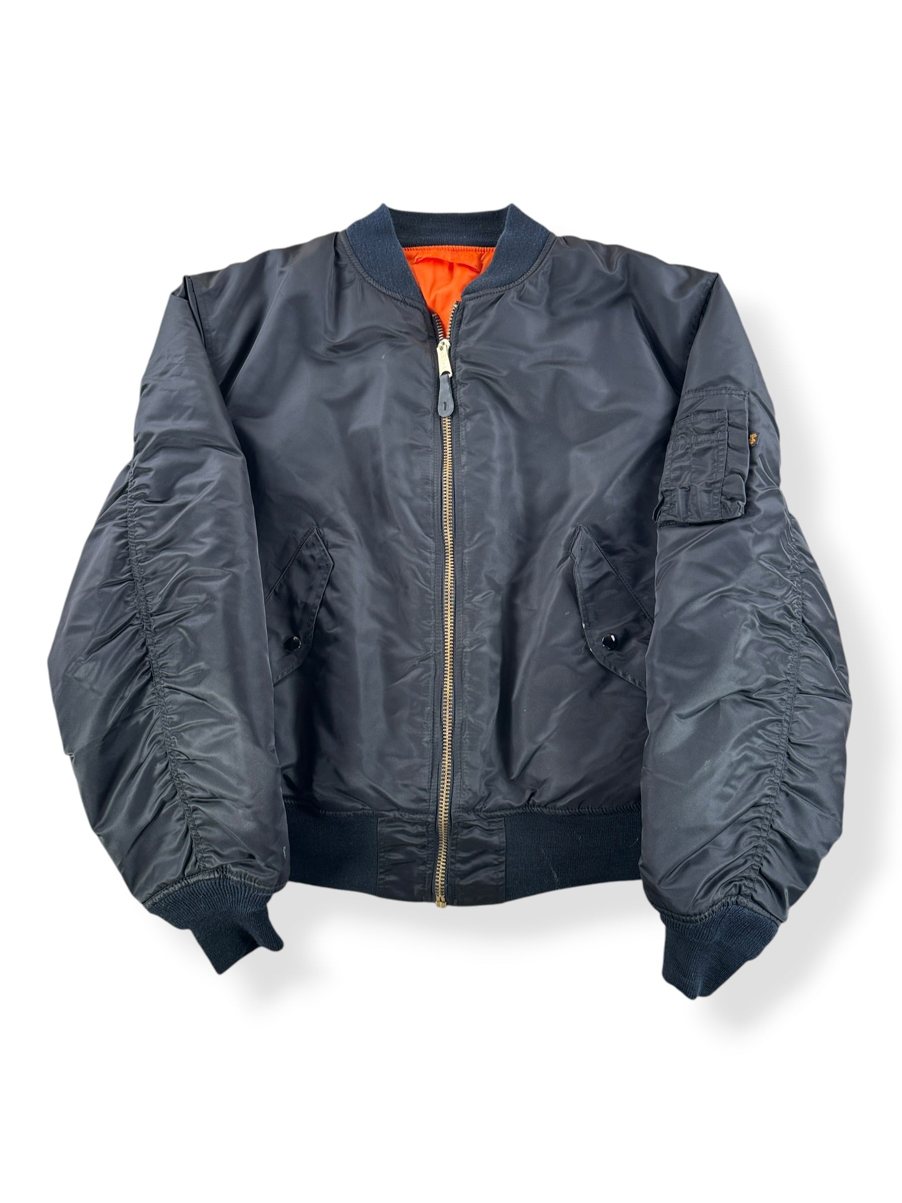 Front of Black Alpha Industries MA-1 Bomber Jacket SZ XXL