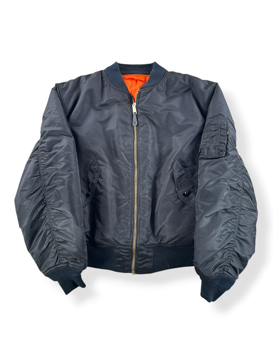Front of Black Alpha Industries MA-1 Bomber Jacket SZ XXL