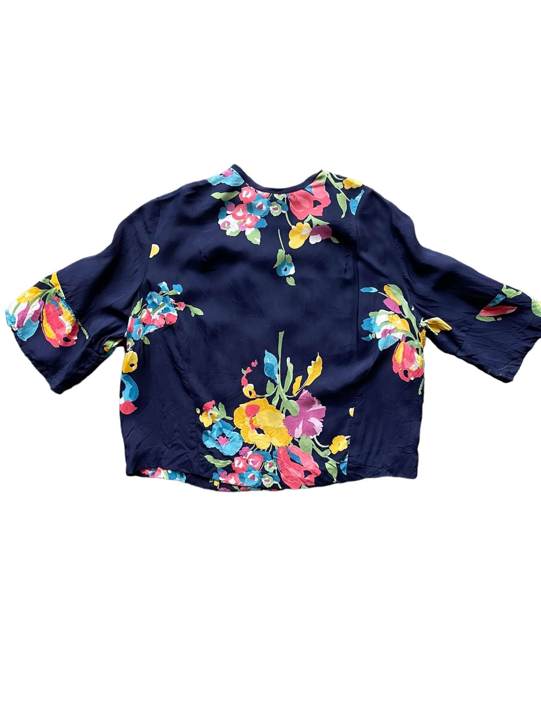 Full front view of 1950-60s Rayon Navy Floral Top M-L