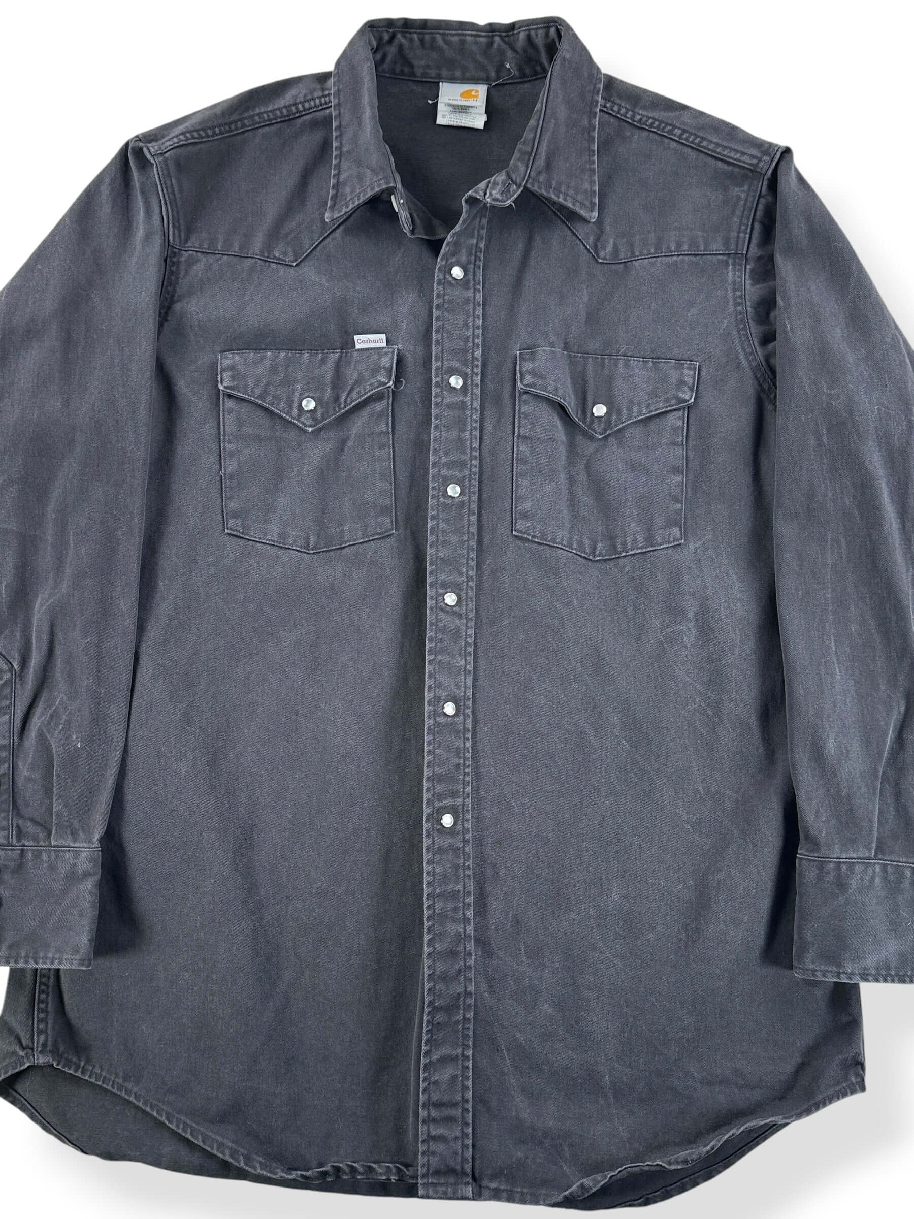 Front of Vintage Black Carhartt Pearl Snap SZ XL
