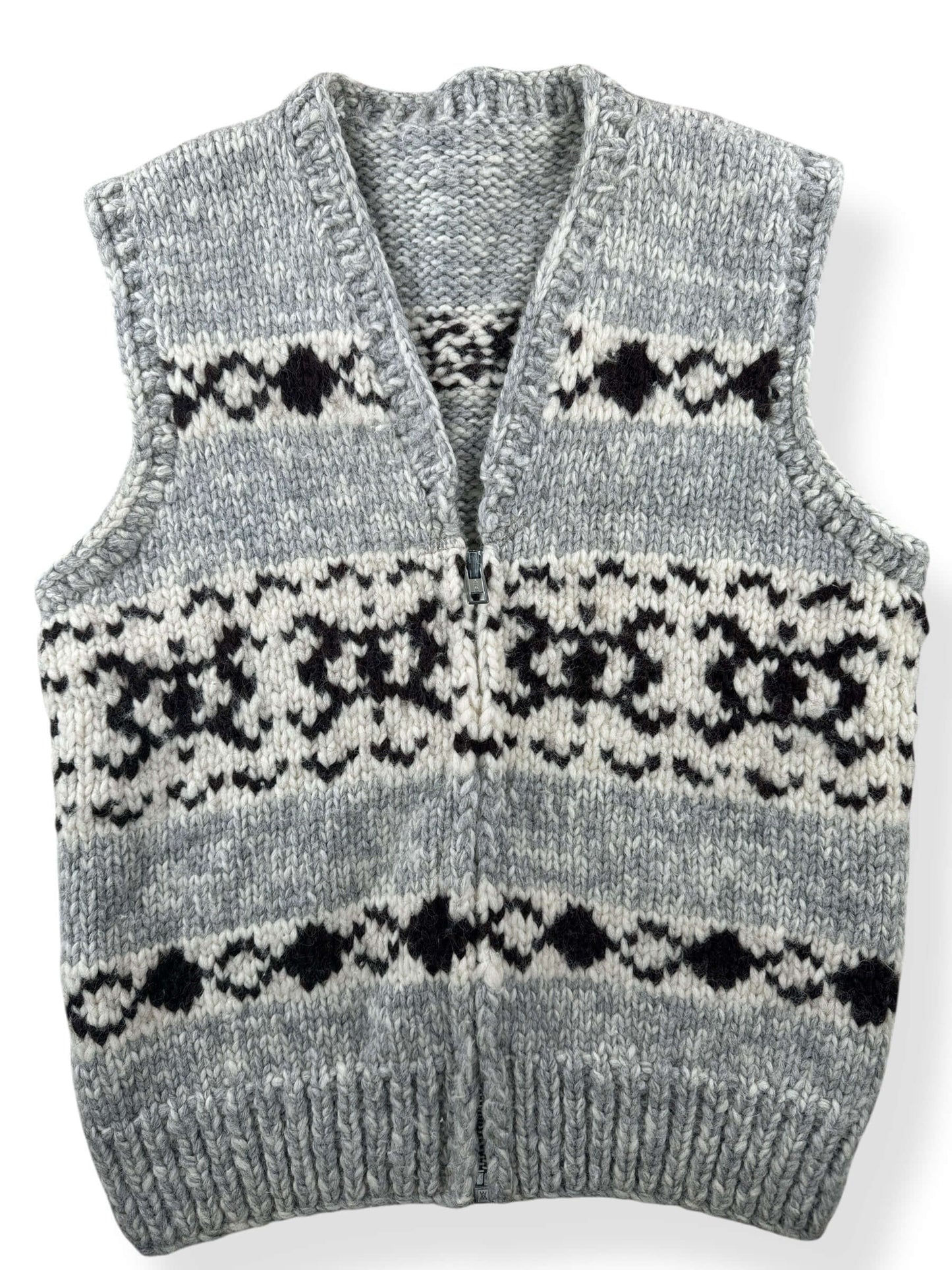 Front Close Up of Vintage Cowichan Style Vest SZ M