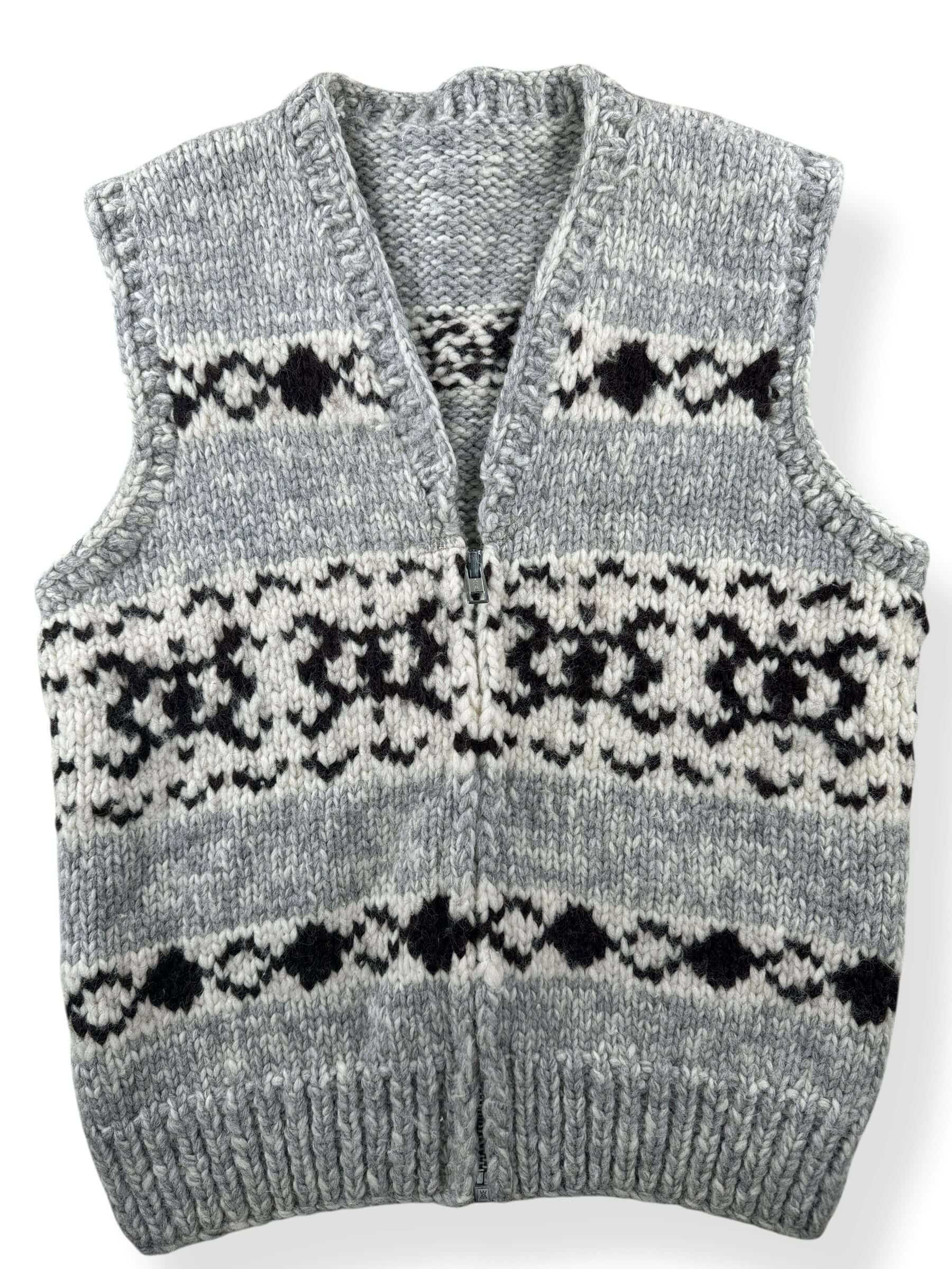 Front Close Up of Vintage Cowichan Style Vest SZ M