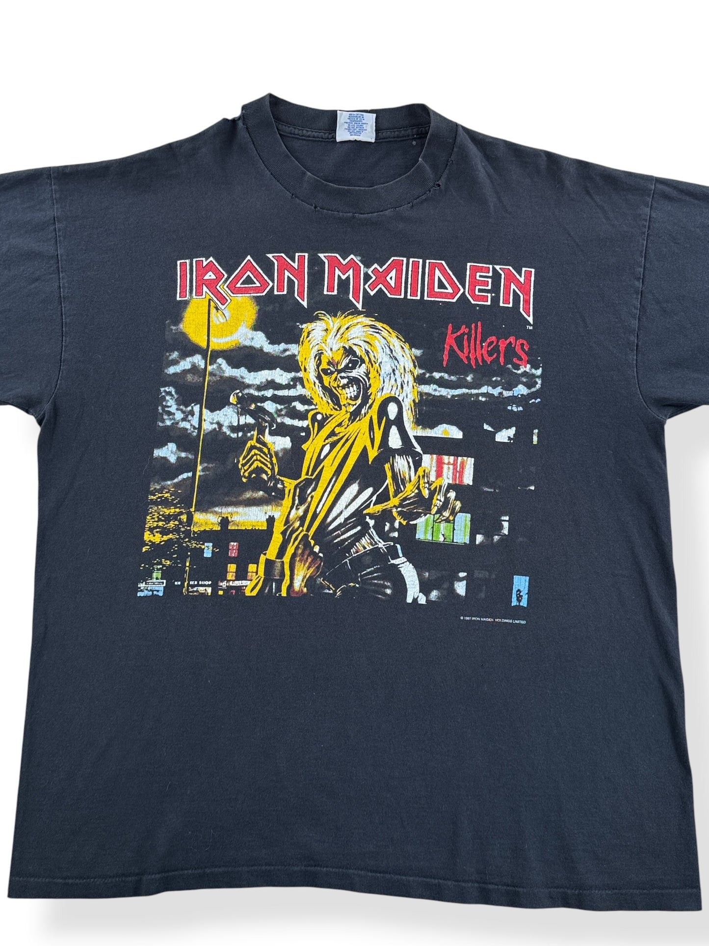 Front Close Up of Vintage 97' Iron Maiden Killers Tour Tee SZ XL