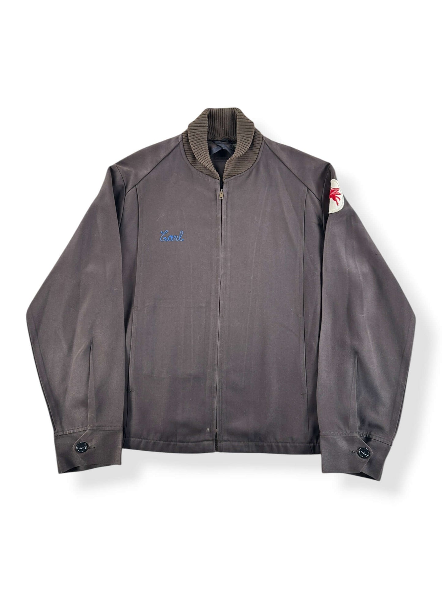 Front of Vintage Unitog Mobil Patch Gabardine Gas Station Jacket SZ 42