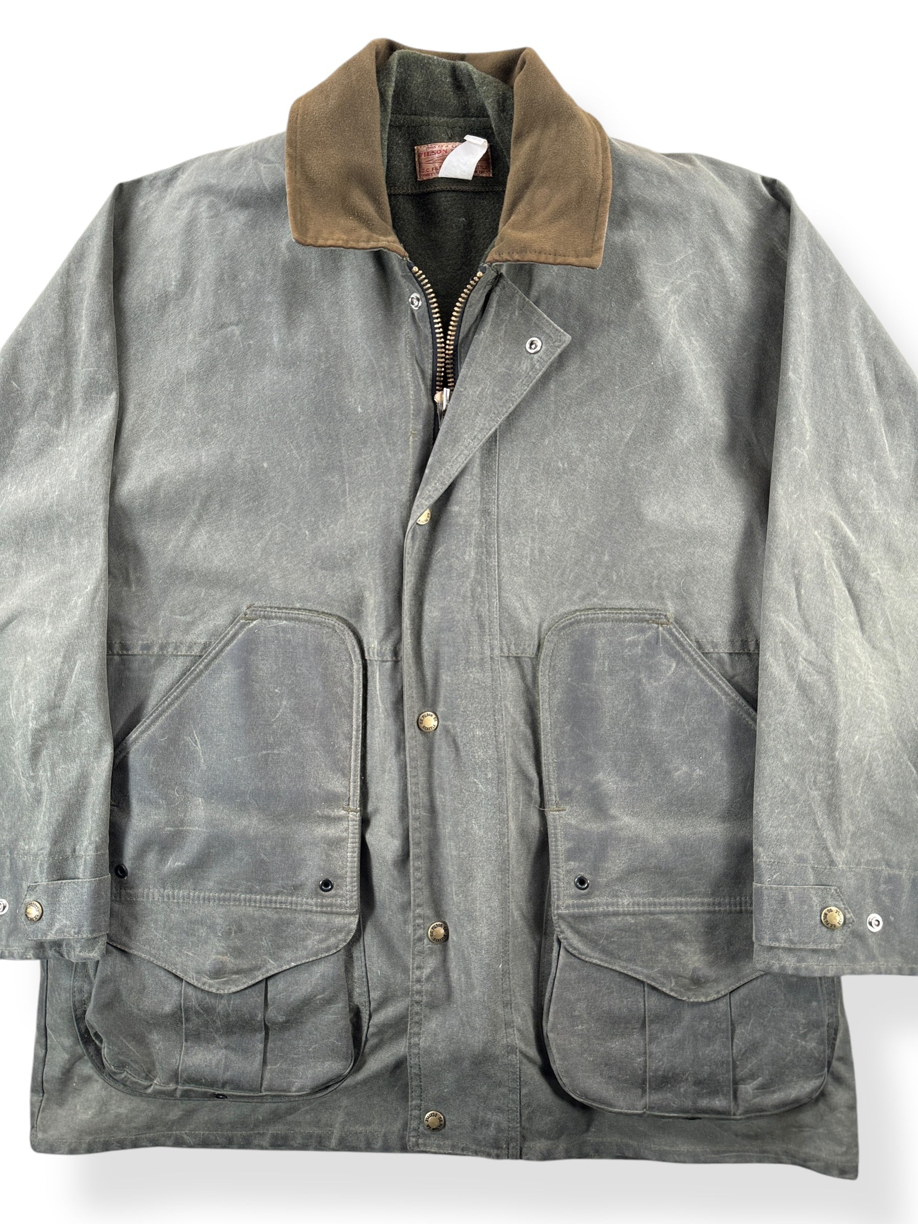 Front Close Up of Vintage Filson Shelter Cloth Upland Hunting Jacket with Liner SZ L