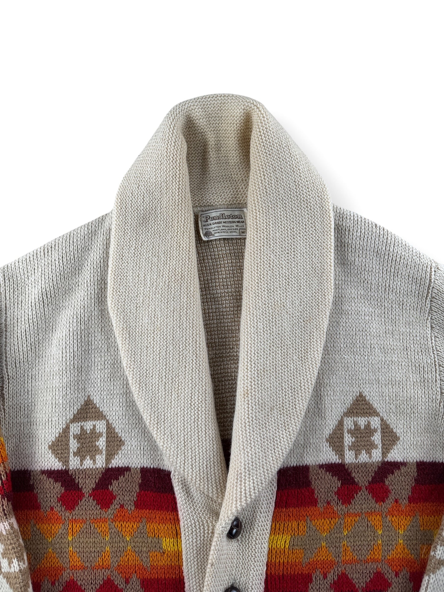 Collar on Vintage 70’s Pendleton Aztec Shawl Collar Cardigan SZ M