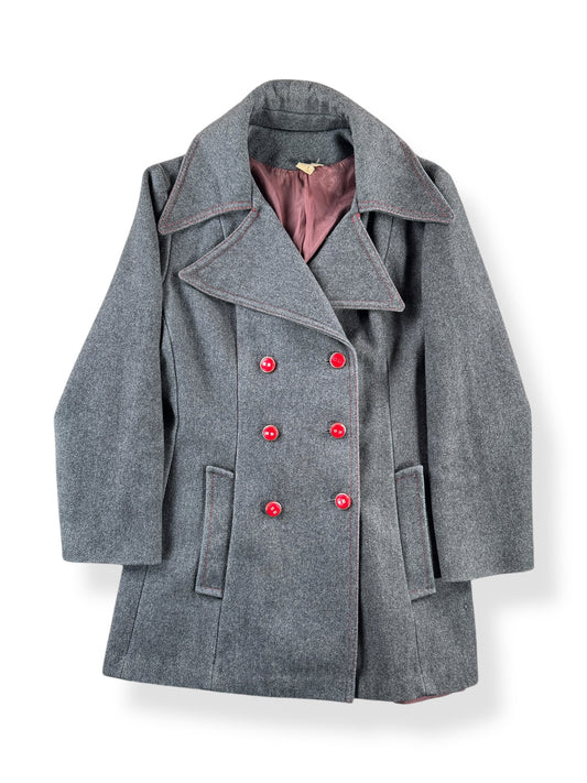 Front of Vintage 70s Grey Coat with Red Details SZ M