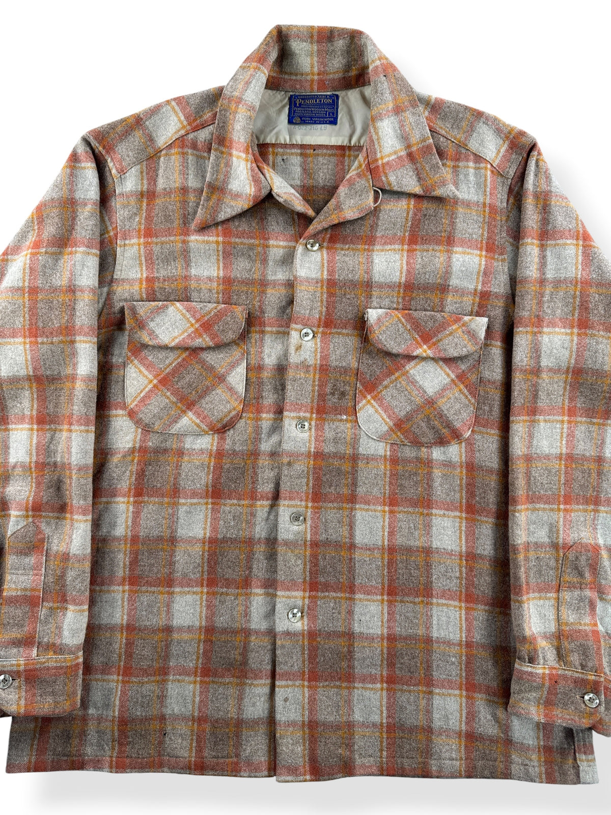 Close-up of Vintage Pendleton Orange & Beige Board Shirt SZ L - AS IS