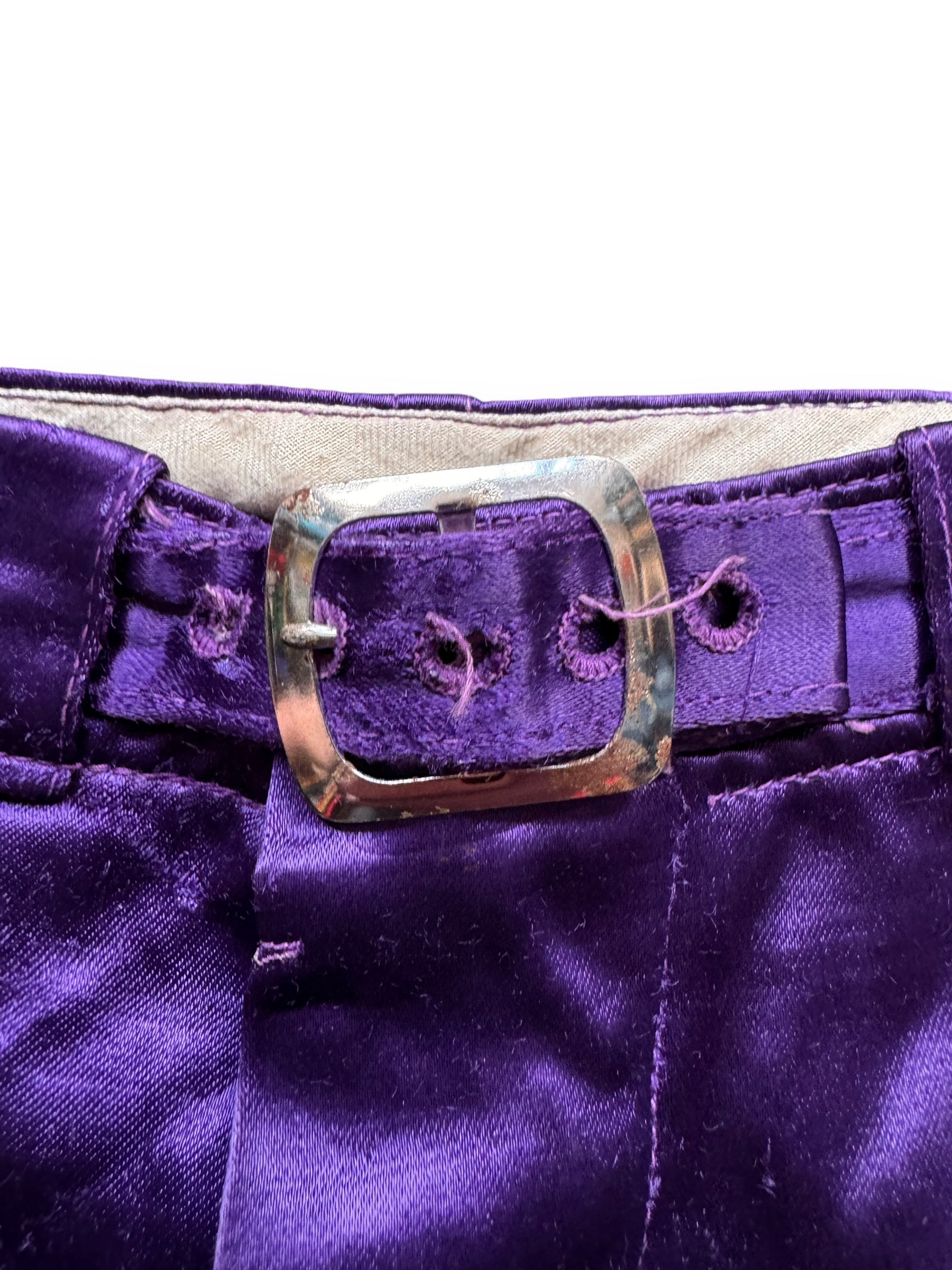 buckle on Vintage 1950s Era Purple Satin Athletic Shorts SZ 30