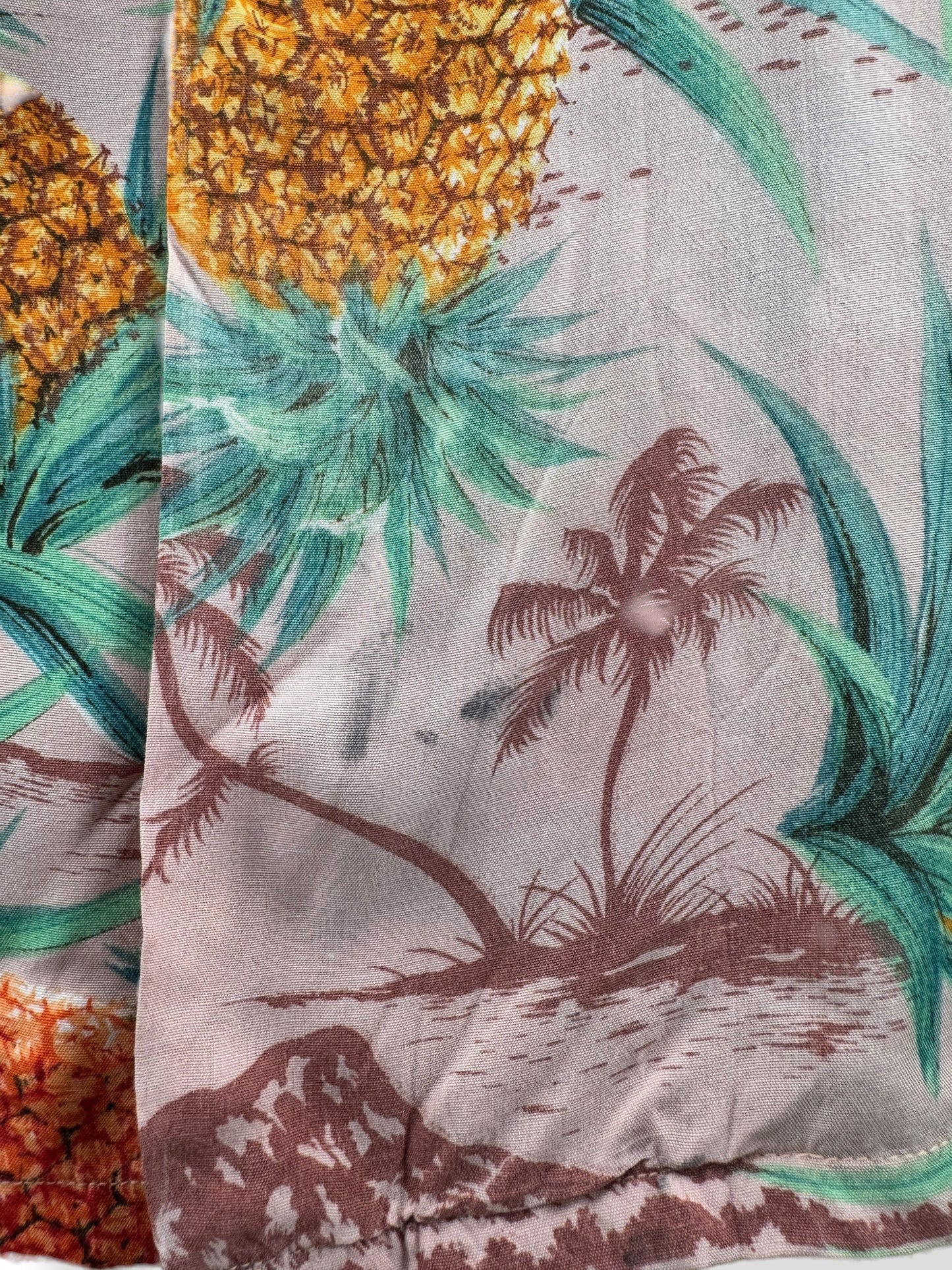 Stains on Vintage South Pacific 100% Rayon Pineapple Aloha Shirt SZ M