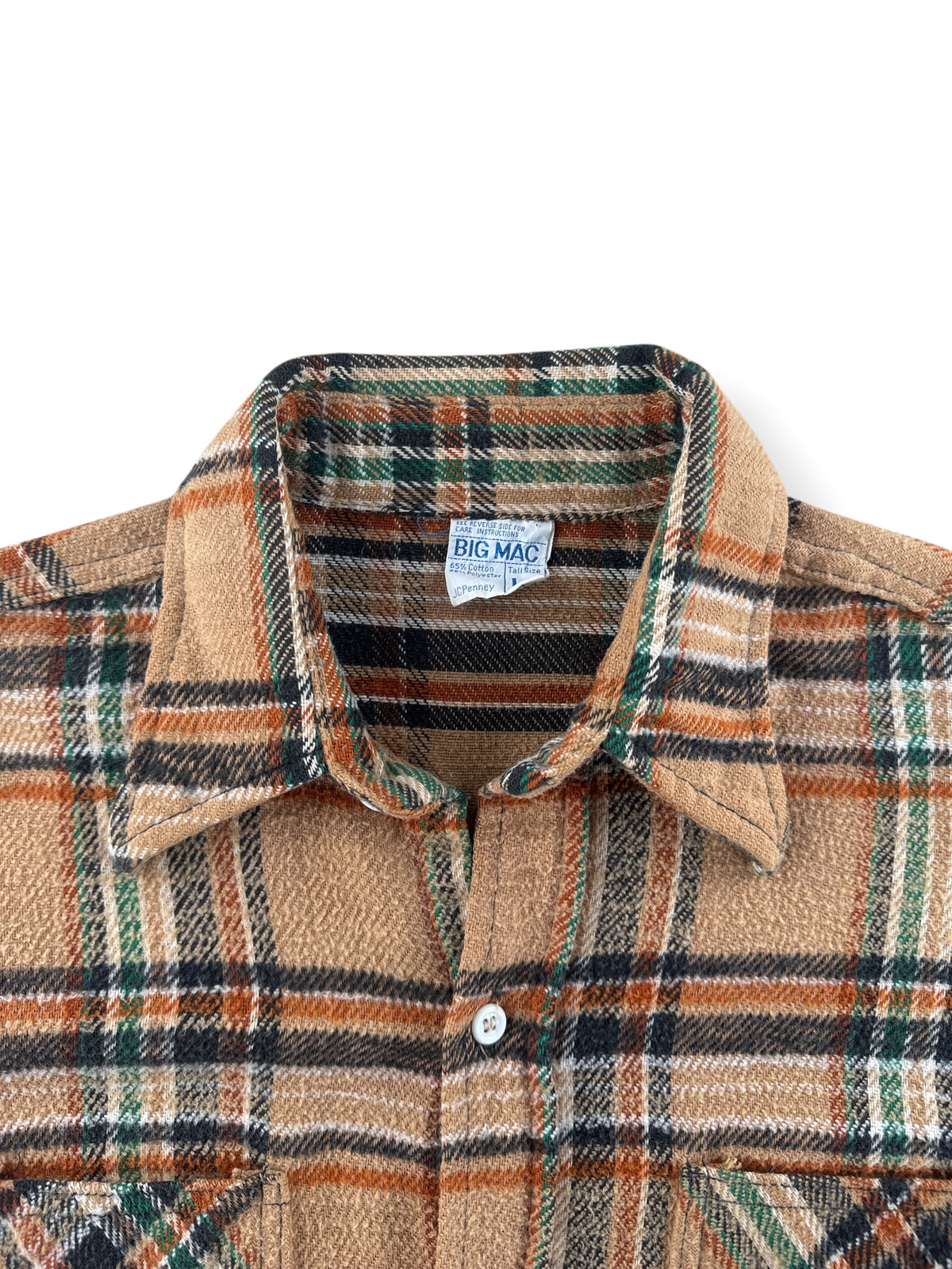 Collar on Vintage 70s Big Mac Beige Cotton Flannel SZ L