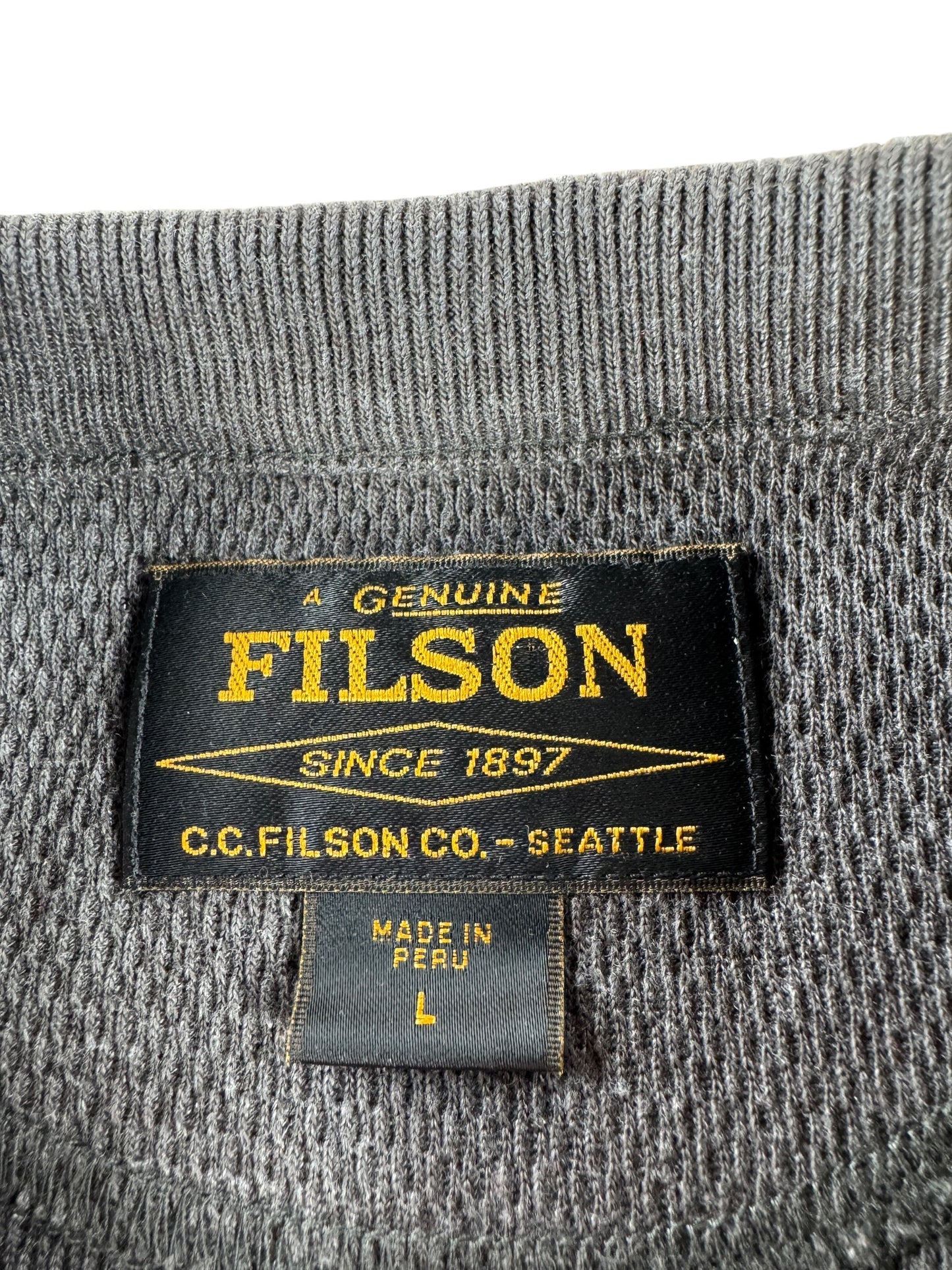 Label on Filson Waffle Knit Thermal Crewneck SZ L