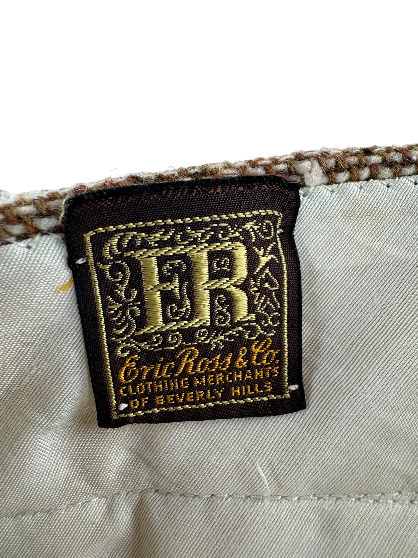 Tag on Vintage Eric Ross & Co Wool Rockabilly Side Synch Trousers W36