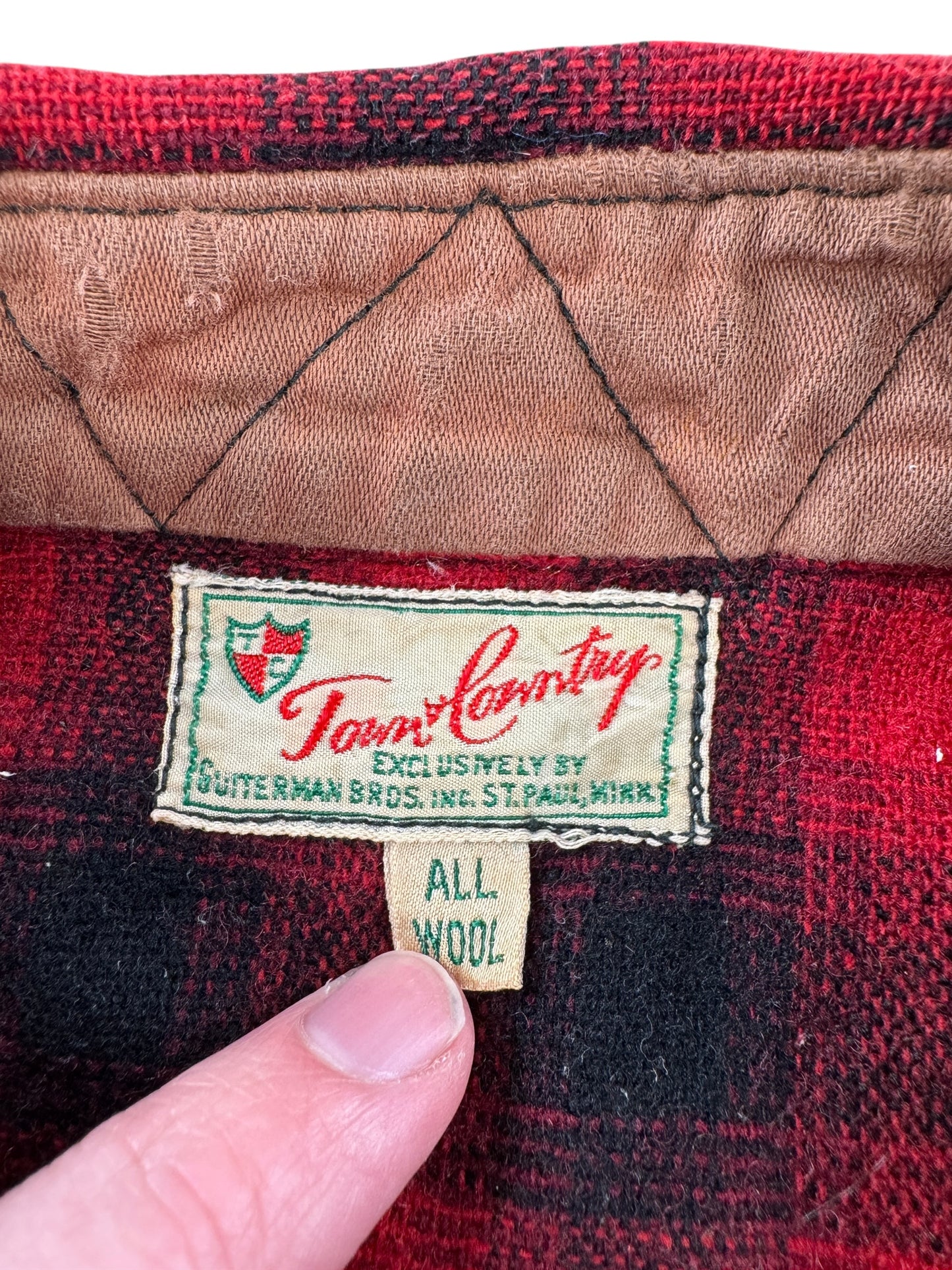 Label on Vintage Town & Country Wool Shadow Plaid Flannel SZ M