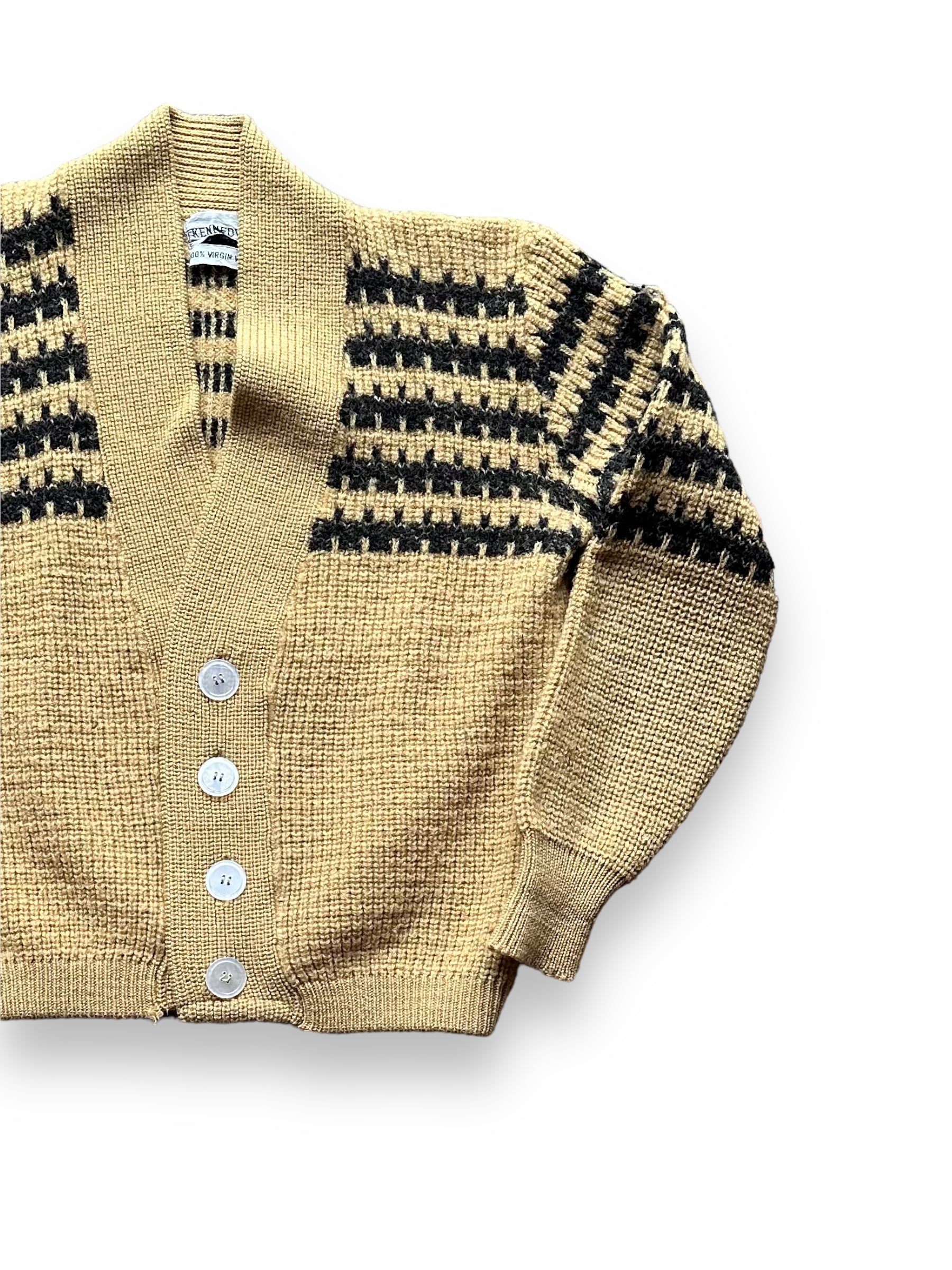 Front Left View of Vintage Kennedys Wool Sweater SZ L | Vintage Cardigan Sweaters Seattle | Barn Owl Vintage Seattle