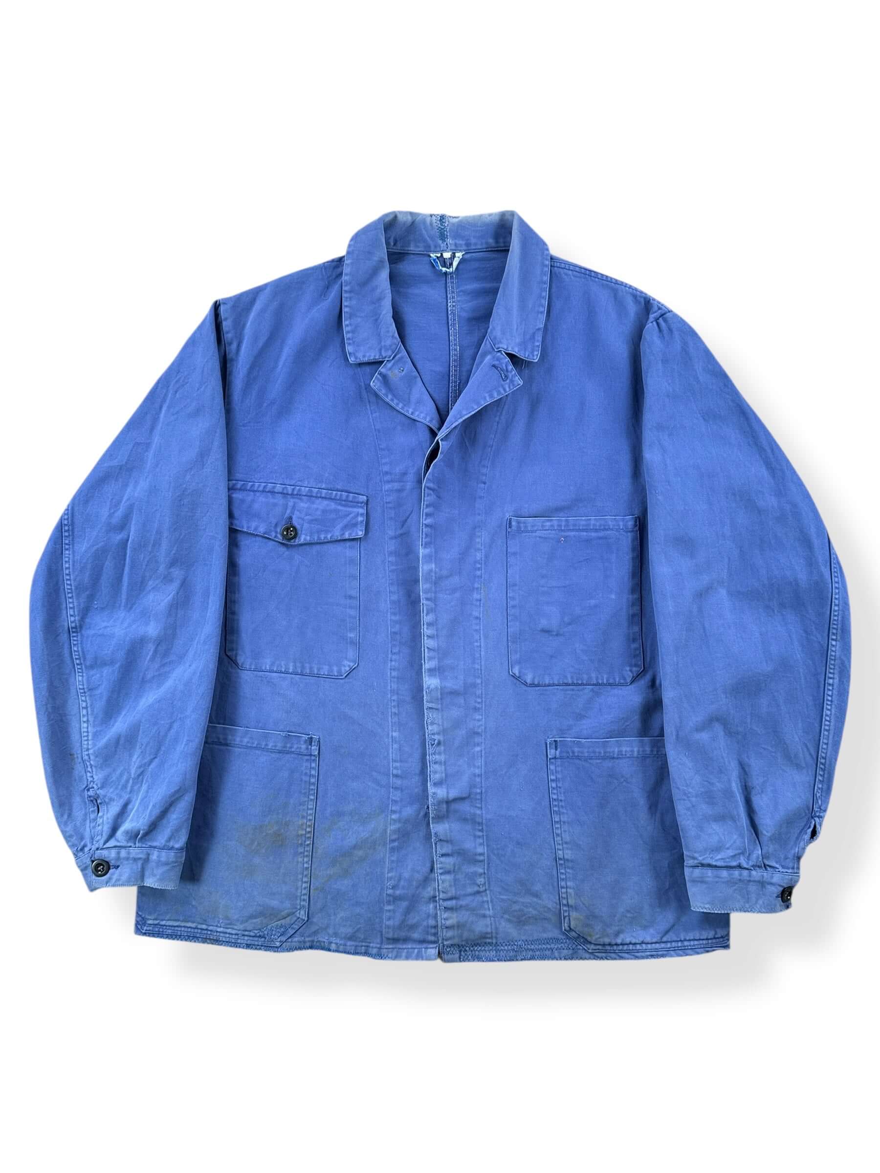 Front of Vintage Repaired and Faded French Chore Coat SZ L