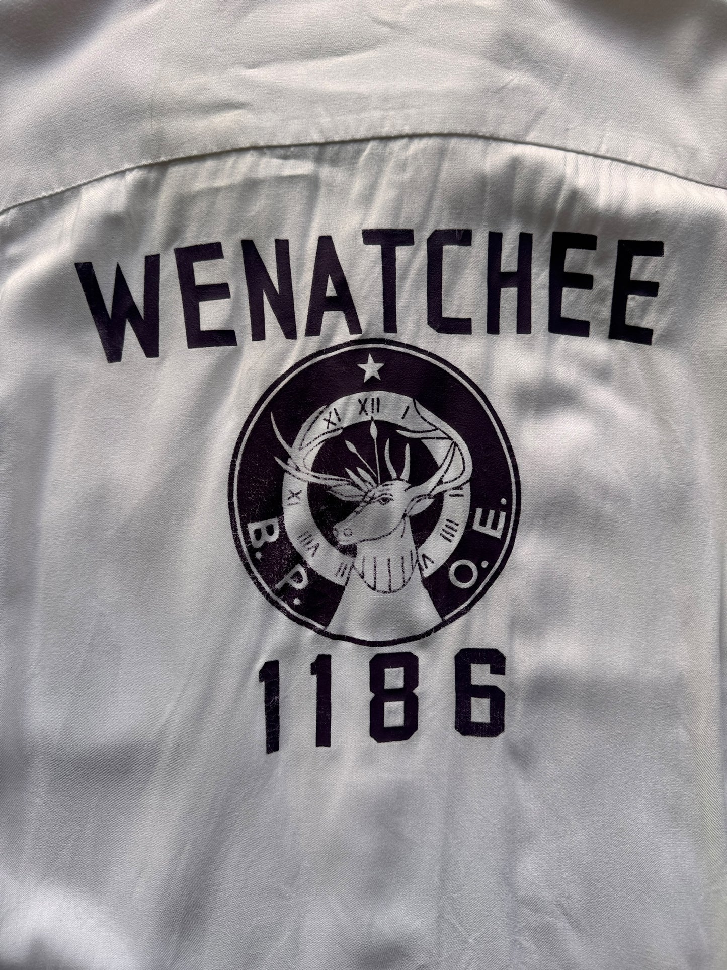 back graphic of Vintage Wenatchee Elk's Lodge Bowling Shirt SZ M