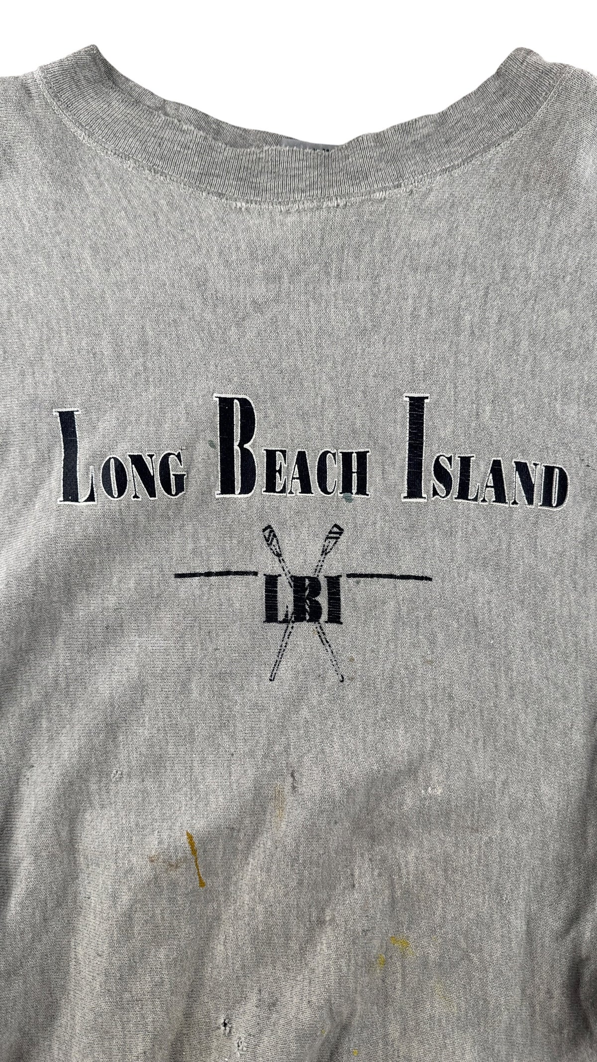 Front graphic on Vintage Long Beach Island Paint Splattered Reverse Weave Crewneck SZ L