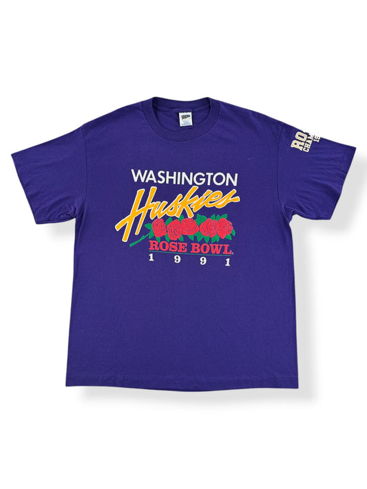 Front of Vintage 1991 Rose Bowl Washington Huskies Tee SZ XL (Fits L)