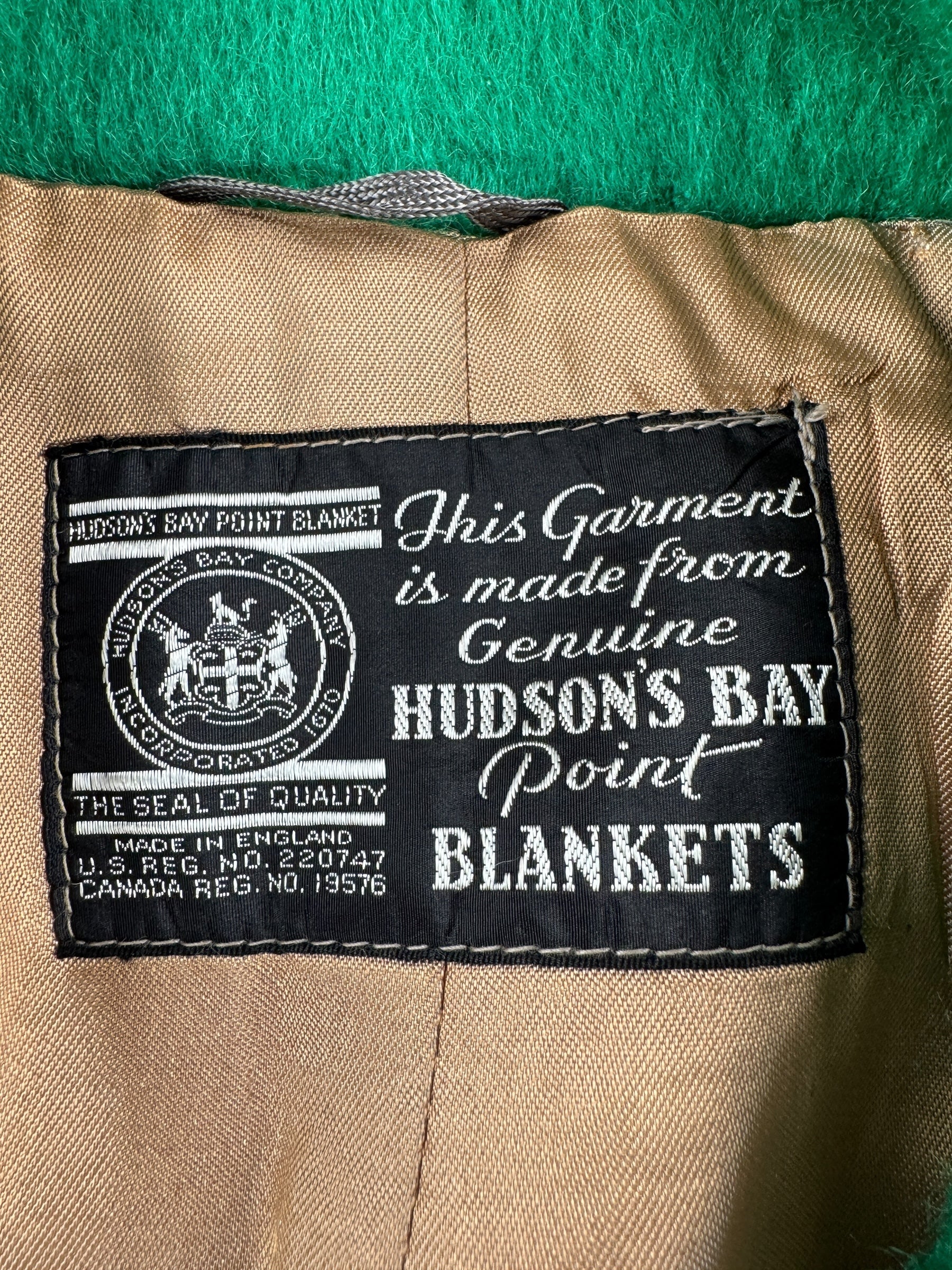 Label on Vintage Hudson's Bay Green Belted Point Blanket Coat SZ M