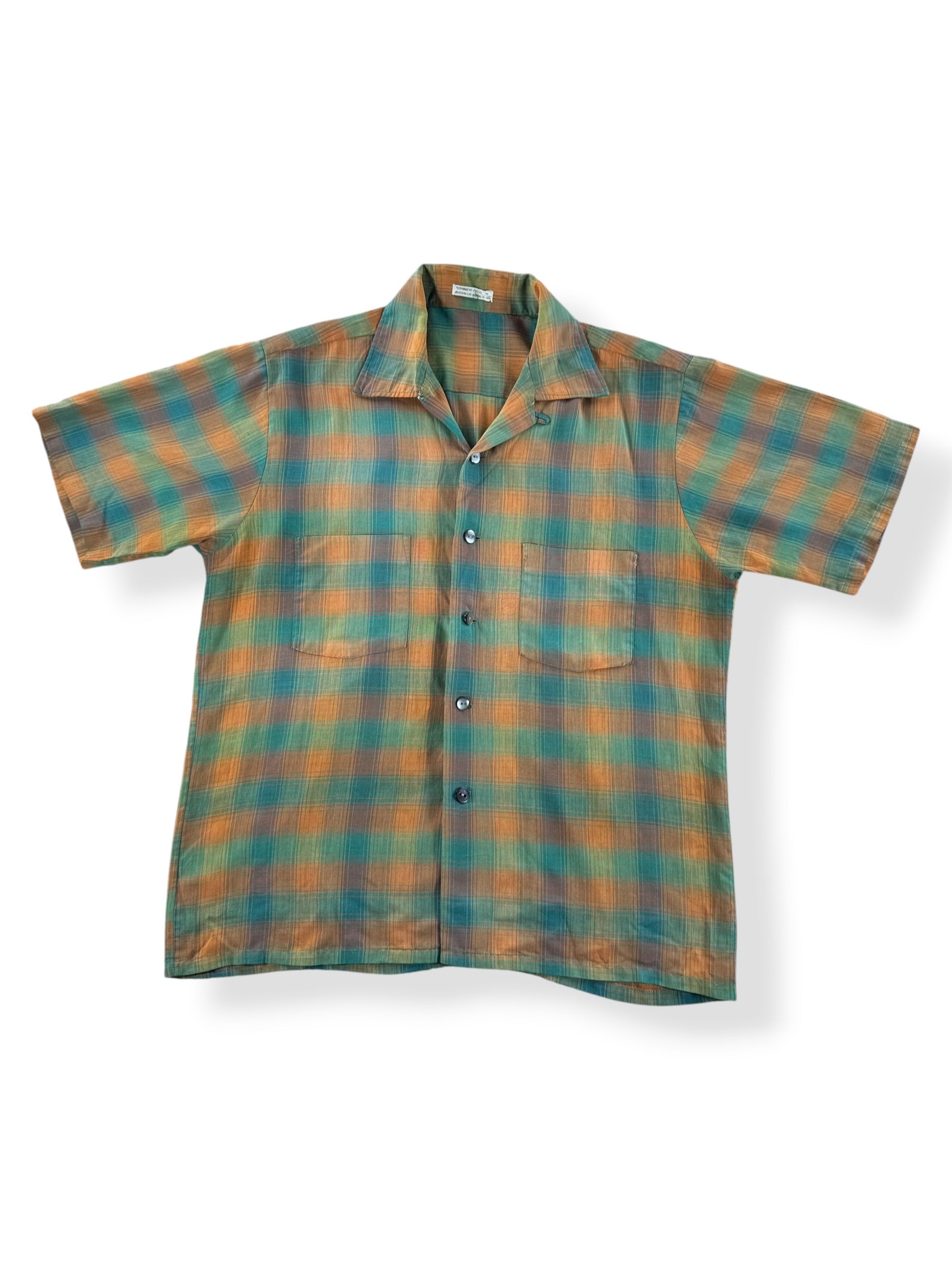 Front of Vintage Orange Green Short Sleeve Loop Collar Shirt SZ M