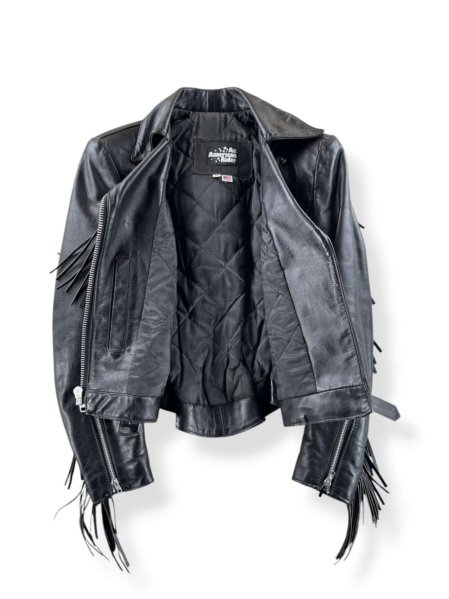 Inside of Vintage Ladies Fringe Leather Riders Jacket SZ 5/6