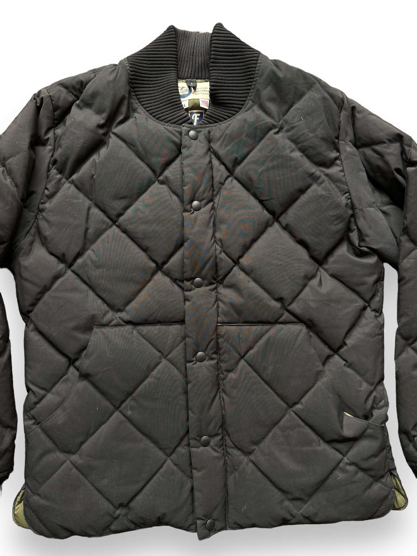 front close up of Crescent Down Works Freeman Seattle Quilted Down Jacket SZ L