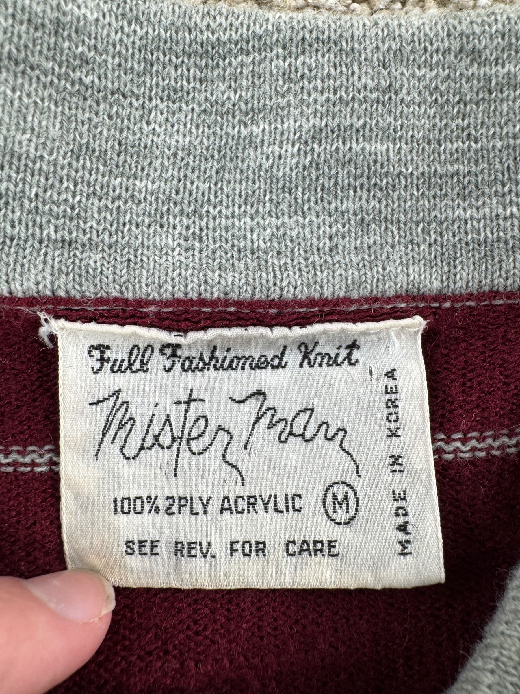Label on Vintage Mr. Man Striped Knit Long Sleeve Shirt SZ M (Fits S)